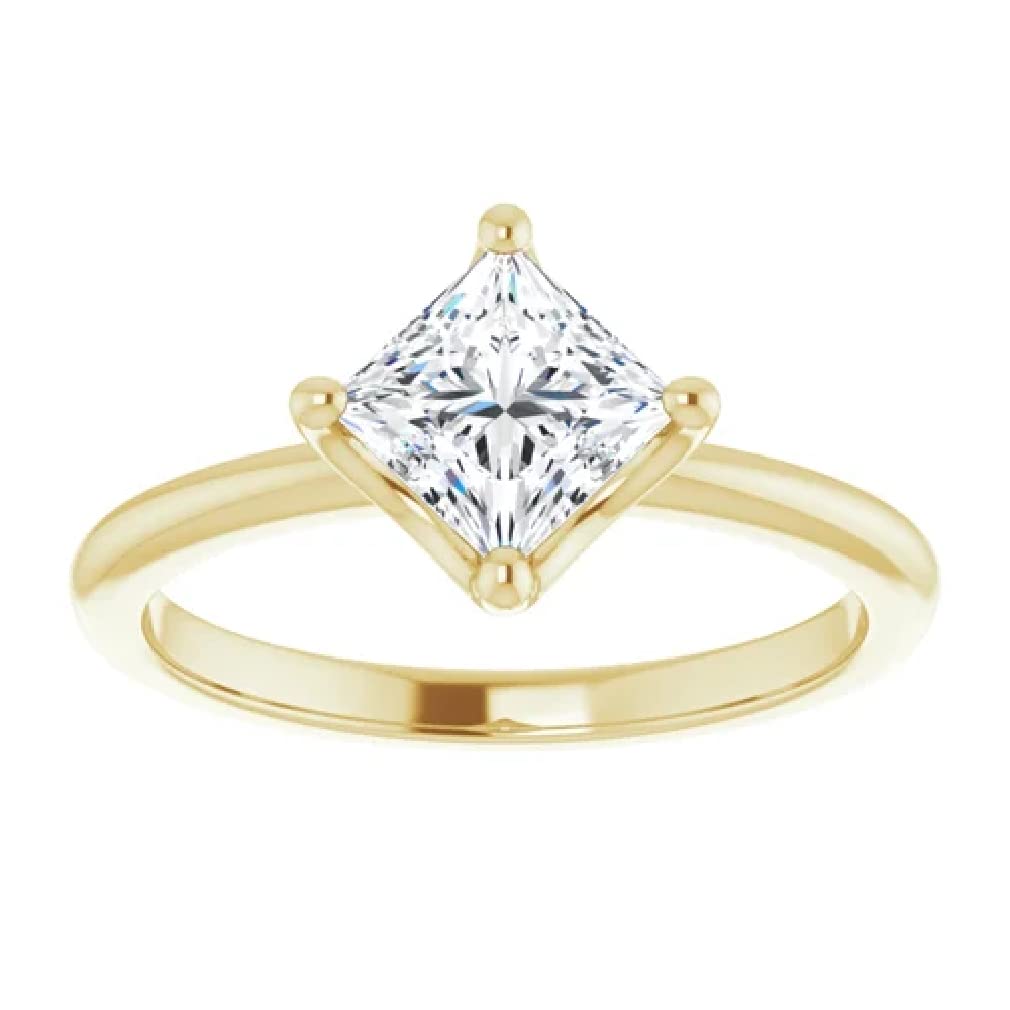 10K Solid Yellow Gold Handmade Engagement Ring - 1 CT Princess Cut Moissanite Solitaire Wedding Ring for Women | Proposal, Bridal, Anniversary Jewelry Gift