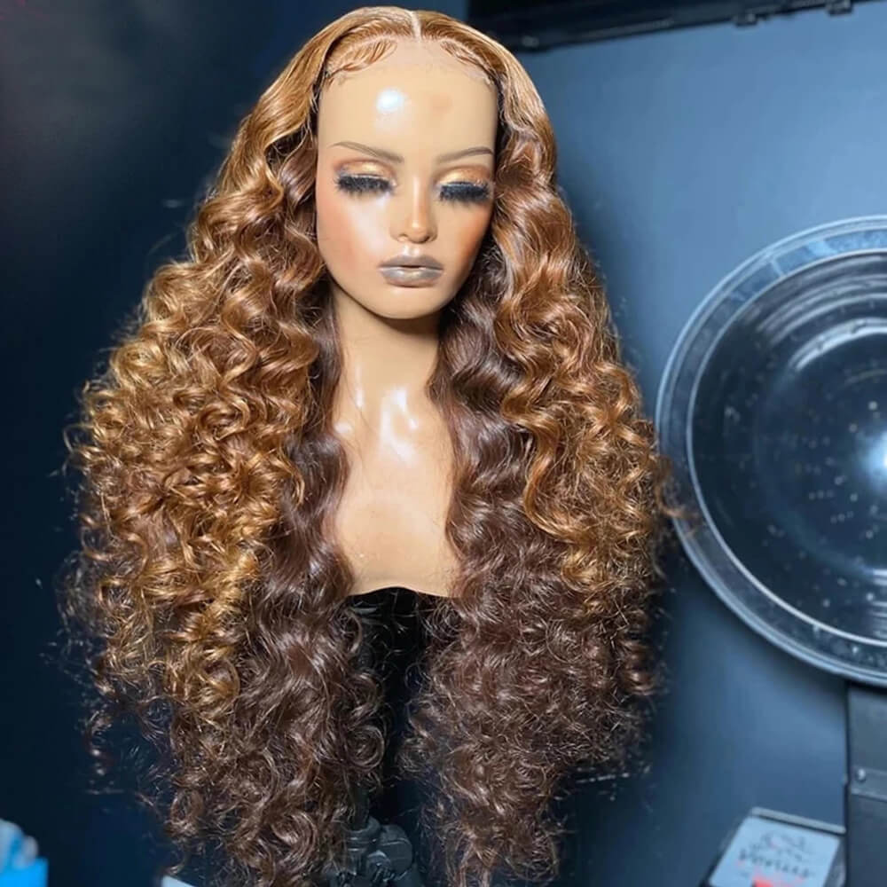 Eullair Ombre Brown Body Wave & Water Wave Lace Front Wig - Natural Looking Human Hair Frontal for Women | Perfect for Daily Wear, Parties & Special Occasions