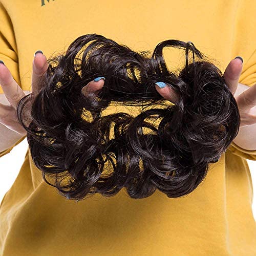 ASG 2-Piece Women's Messy Wavy Hair Bun Extension - Elastic Hair Tie & Wig Ring Accessory (Black & Brown) | Perfect for Updos, Cosplay & Daily Styling