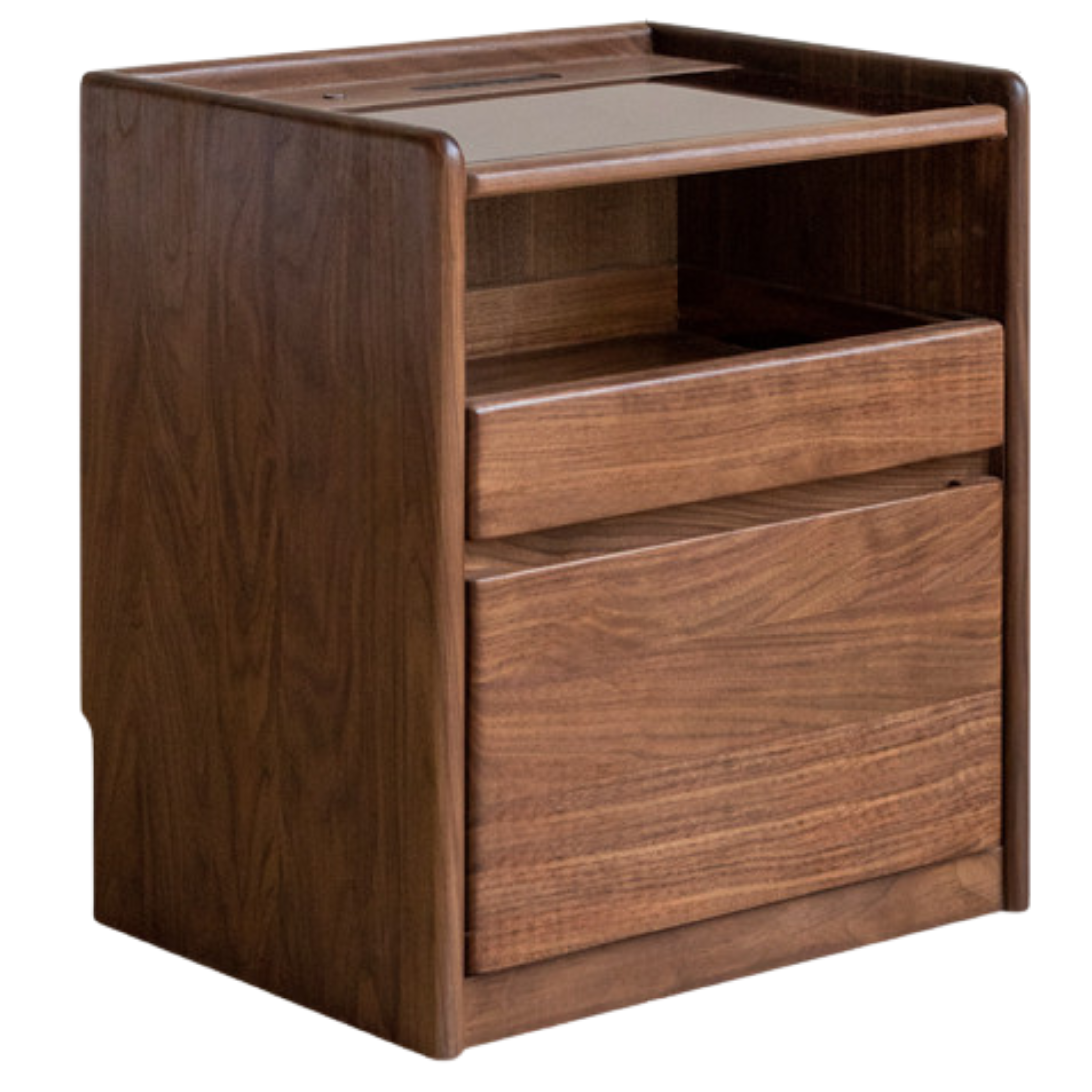 Solid Black Walnut Wood Nightstand with USB Outlet & Lamp - Perfect for Bedroom, Living Room, or Office Use