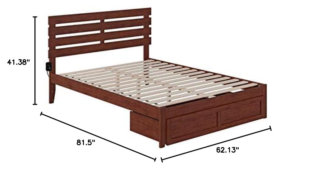 AFI Oxford Queen Size Platform Bed Frame with Foot Drawer Storage & USB Charging Station - Walnut Finish - Modern Bedroom Furniture for Small Spaces & Apartment Living