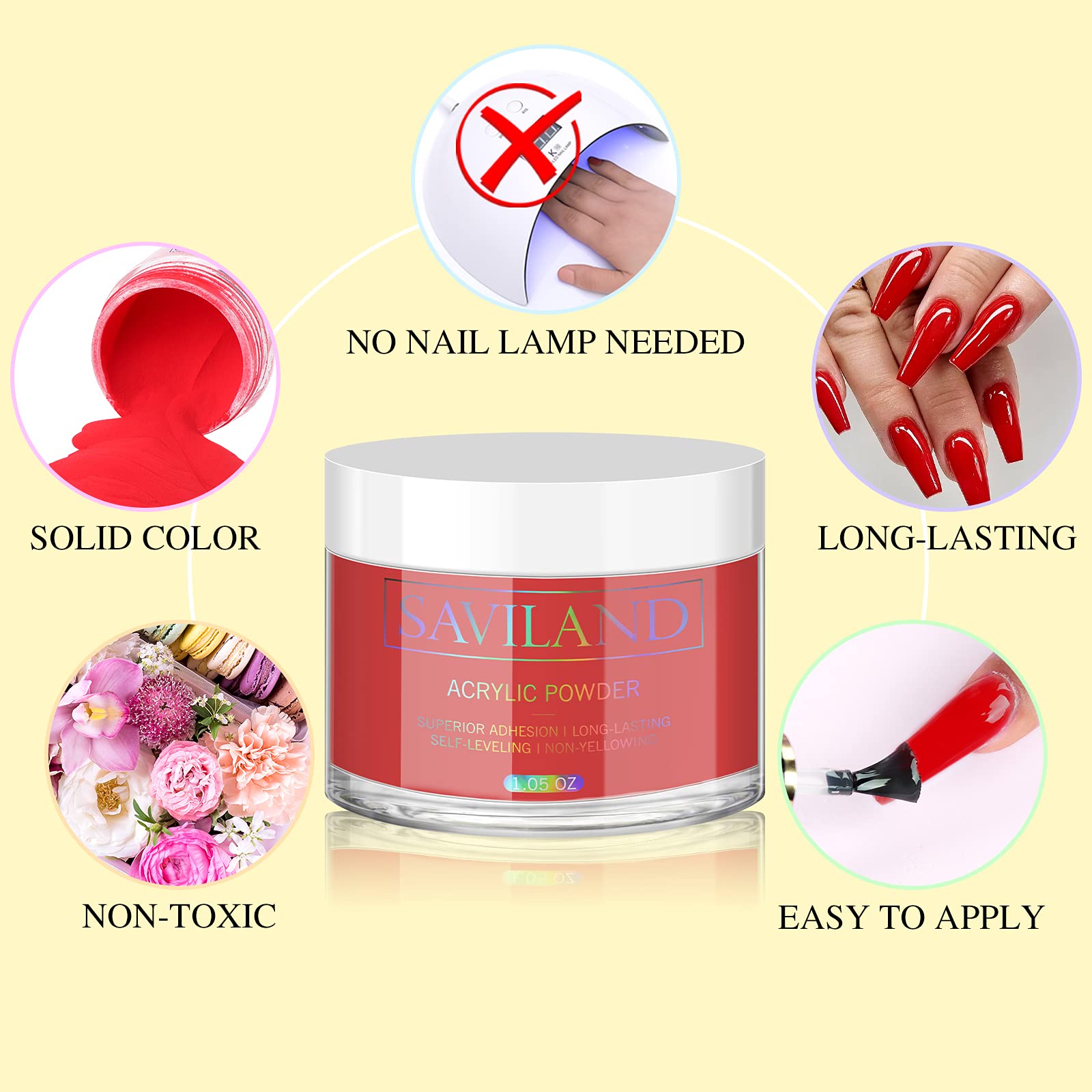 Saviland Red Acrylic Nail Powder - 30g Professional Polymer Powder for Acrylic Nail Extensions & 3D Nail Art, No UV Lamp Needed - Perfect for Salon, Home Manicures & Nail Art Designs