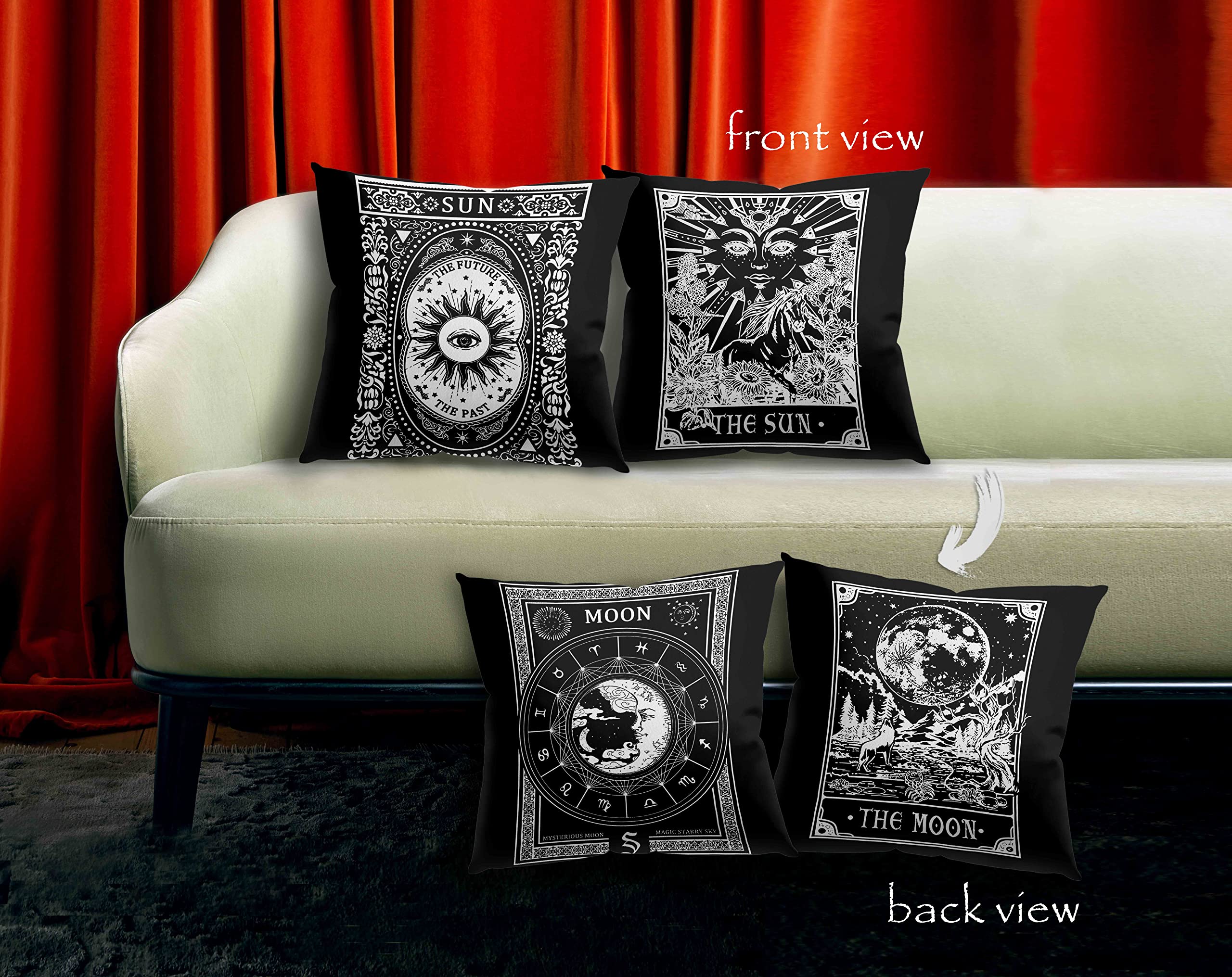 Knibeo Gothic Throw Pillow Covers Set of 2 - 18x18 Inch Reversible Witch & Tarot Card Design for Home Decor, Halloween, Witchy Aesthetic, and Unique Gift Ideas | Perfect for Living Room, Bedroom, or Occult-Themed Spaces