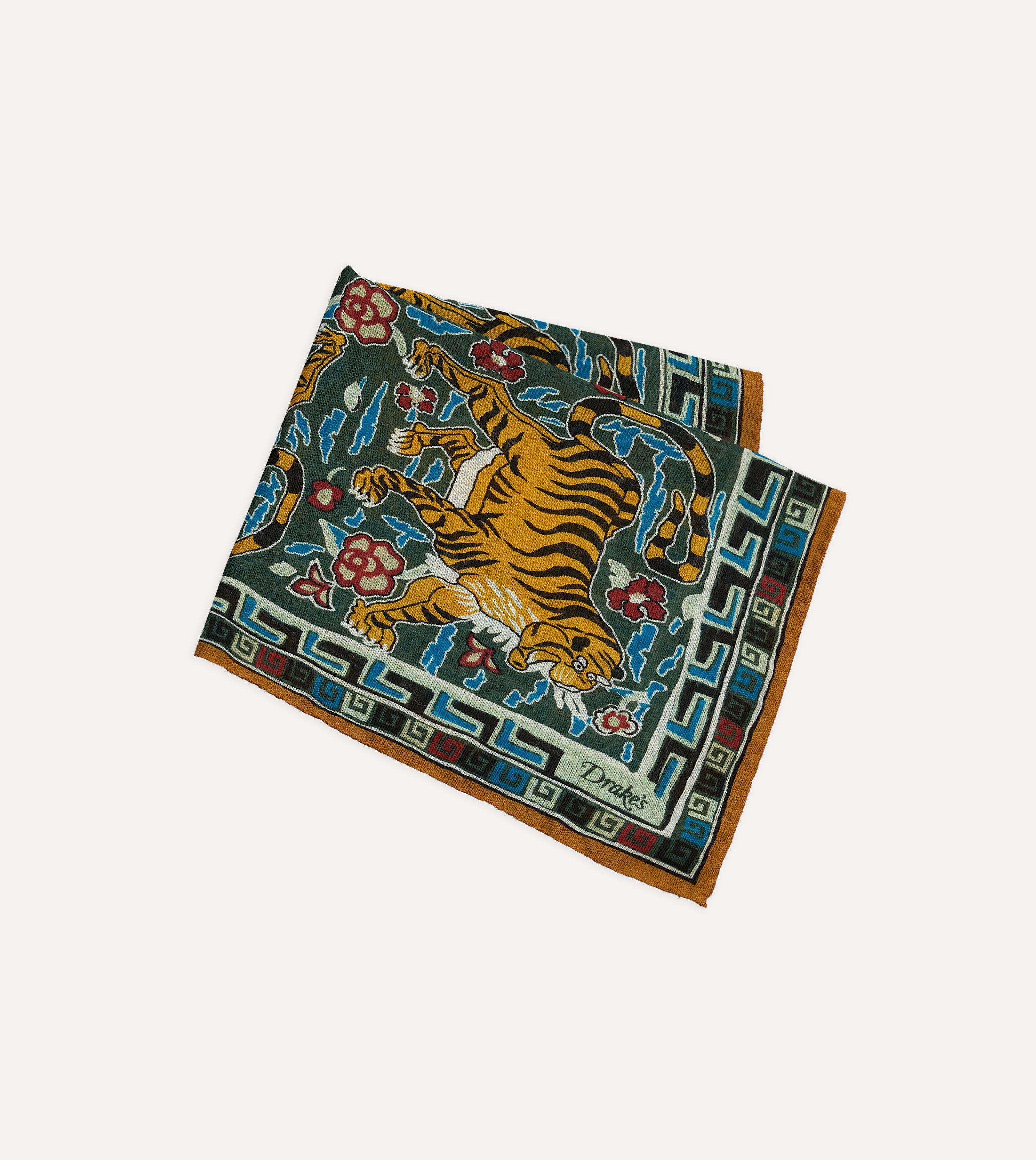 Luxury Green Tiger Motif Silk Wool Pocket Square for Men - Elegant Handkerchief for Weddings, Business & Formal Occasions