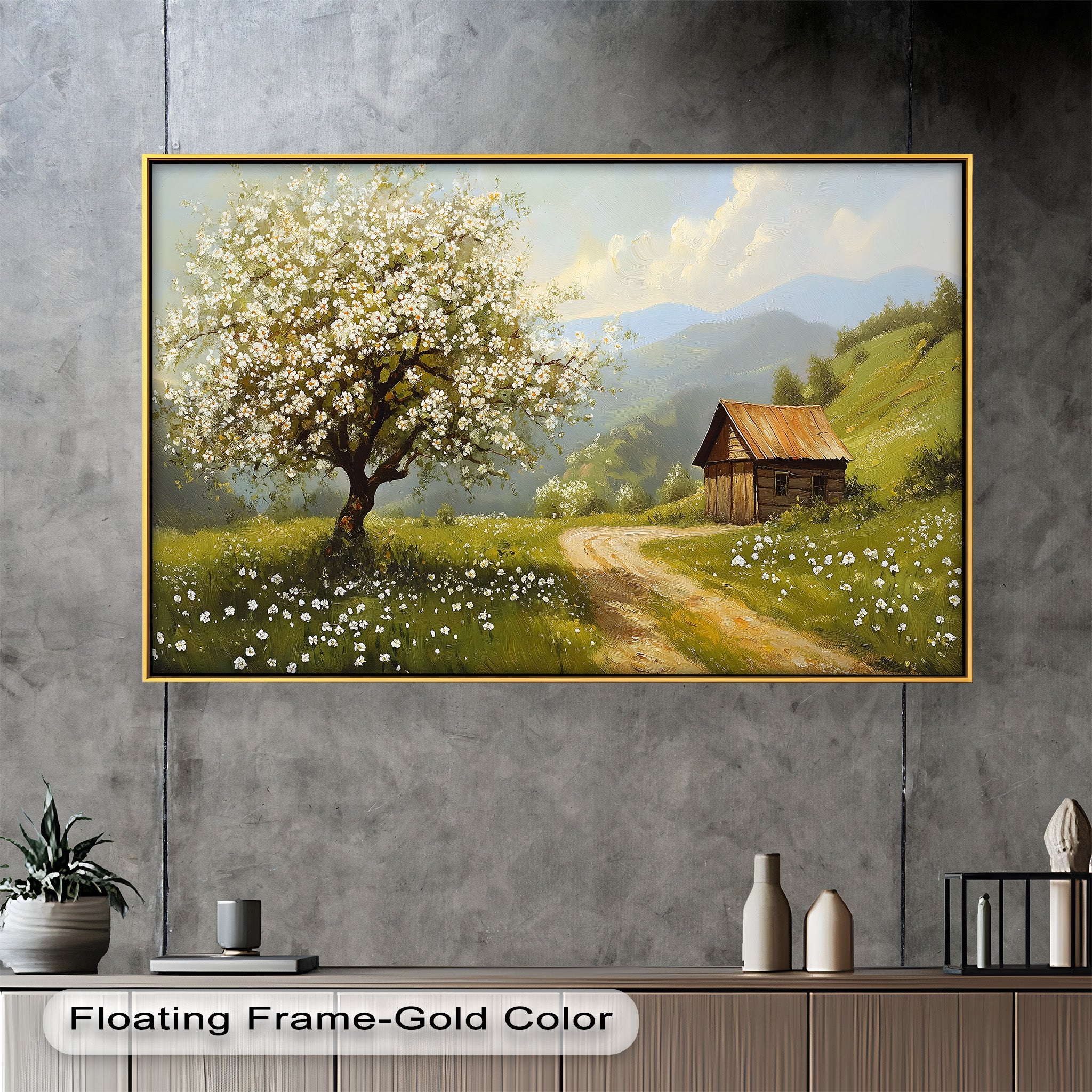 Blooming Meadow Path - Hand Painted Landscape Oil Painting on Canvas for Home & Office Wall Decor | Nature Scenery Artwork for Living Room, Bedroom, or Gift