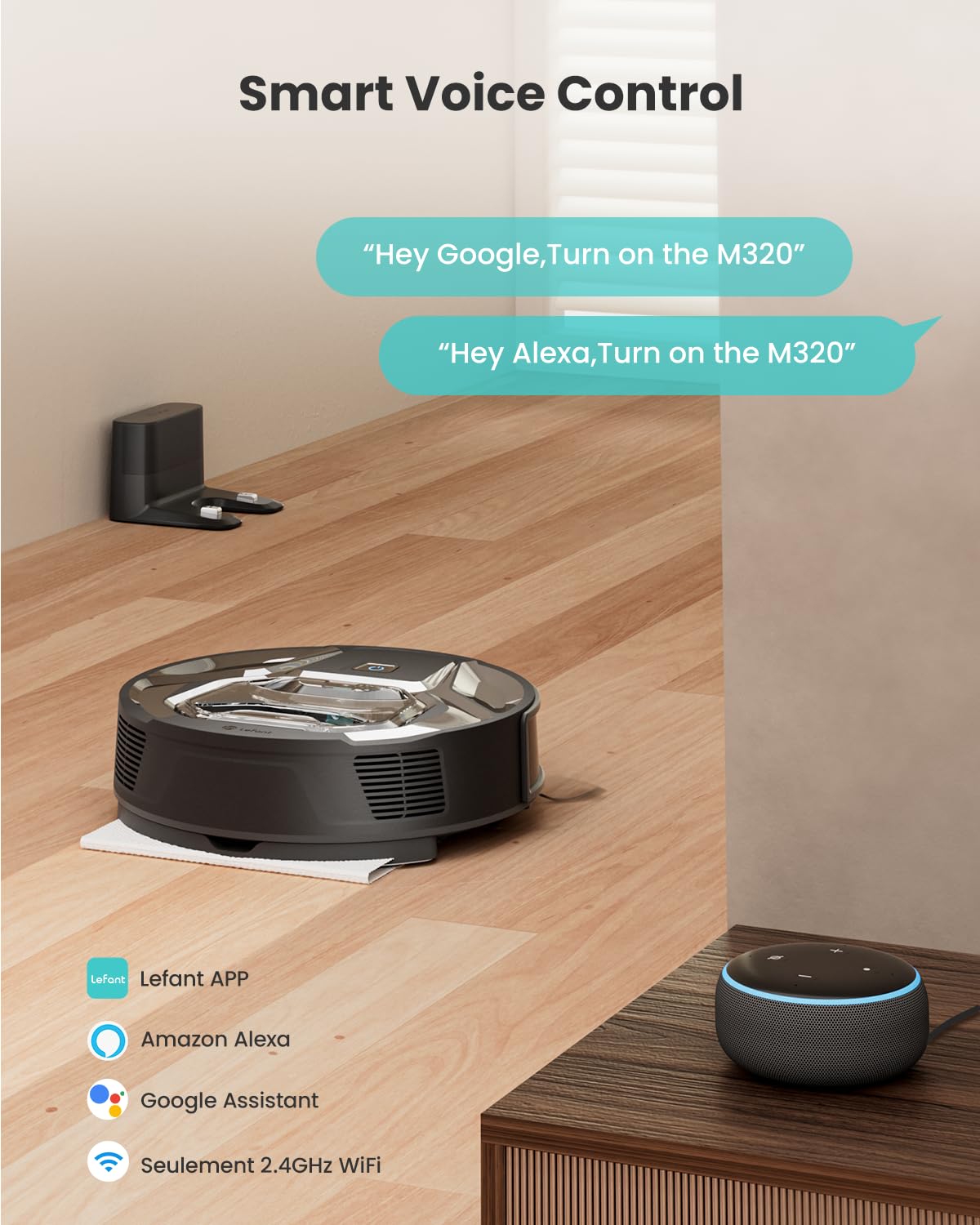 Lefant M320 Robot Vacuum Cleaner with 6000Pa Strong Suction, Smart Carpet Detection & Alexa Compatibility - 800ml XL Dustbin, 210min Runtime, Ultra Quiet for Hard Floors & Pet Hair - Perfect for Large Homes with Pets & High-Pile Carpets