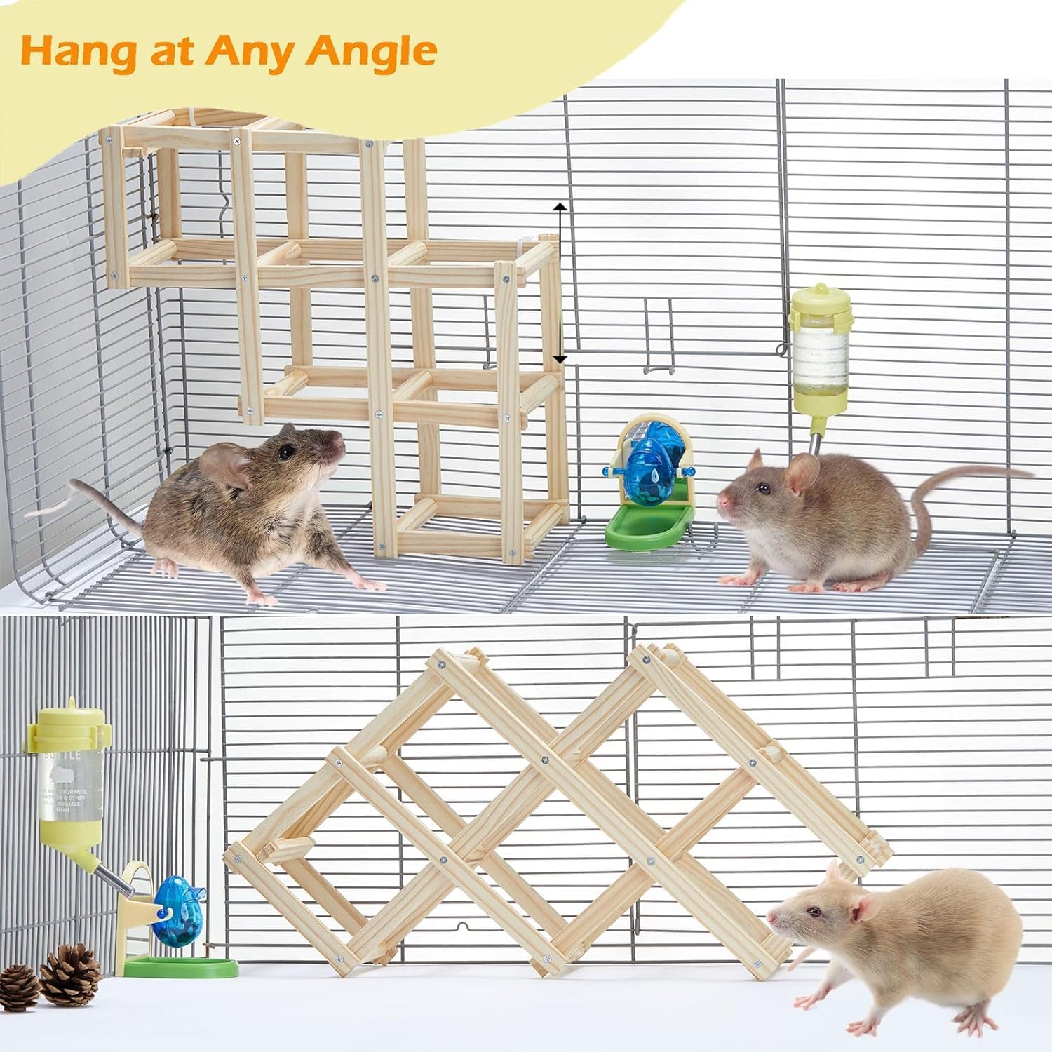 **Natural Wooden Rat Climbing Ladder Toy - Cage Accessories for Pet Rats, Chewable Enrichment Activity for Fancy Rats - Perfect for Cage Play & Mental Stimulation (Medium, 1 Piece)**