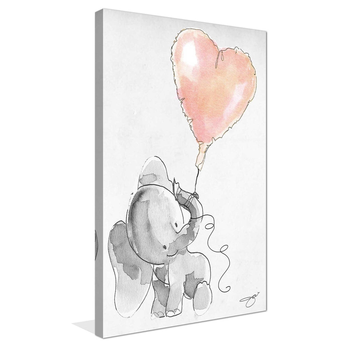 Jodi Print Baby Elephant Heart Canvas Wall Art - Nursery Decor, Kids Room, Baby Shower Gift