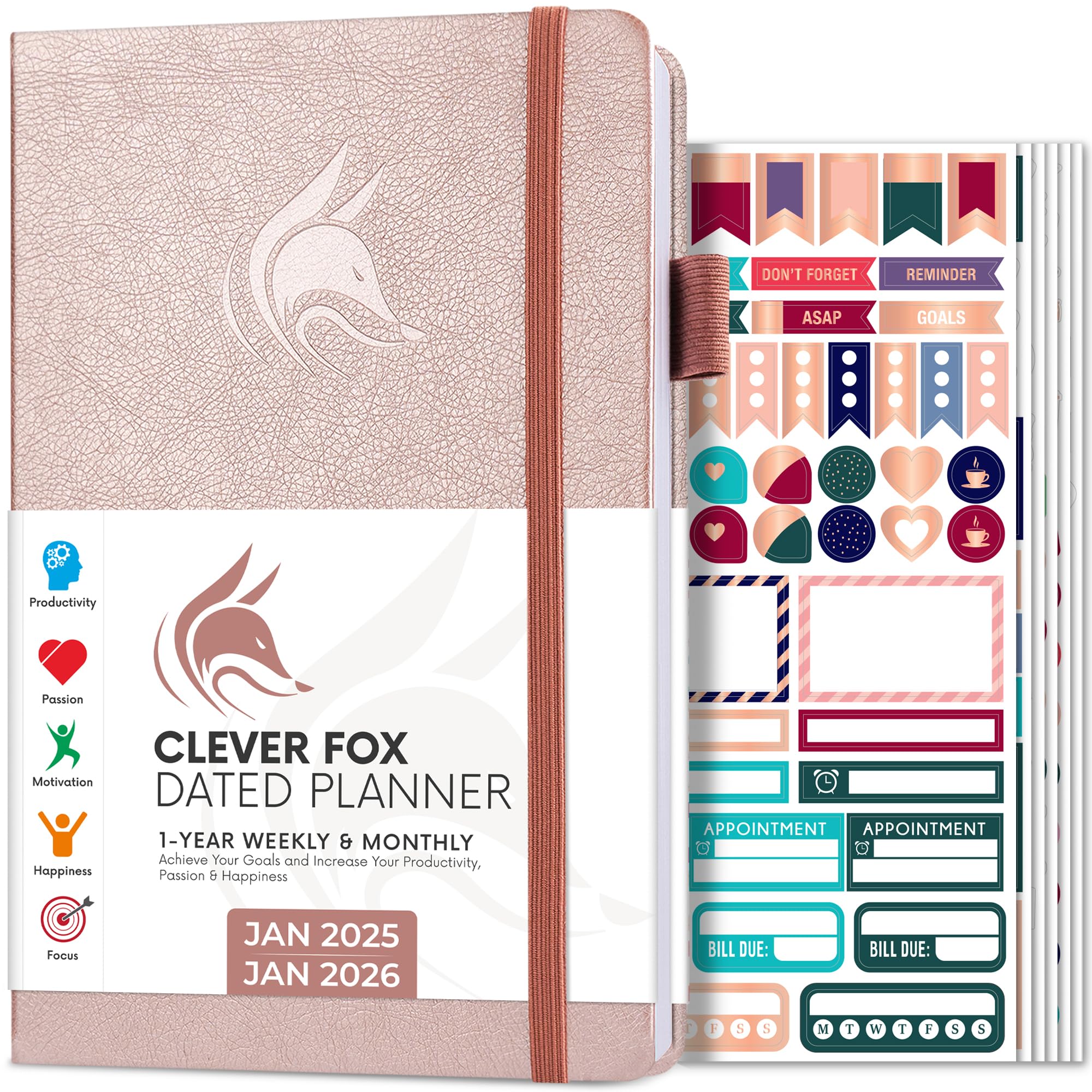 Clever Fox Dated Planner 2025-2026 - Weekly & Monthly Life Organizer with Habit Tracker, To-Do Lists & Goal Setting - Productivity Planner for Work, School & Personal Time Management (Rose Gold) - Perfect for Professionals, Students & Busy Moms