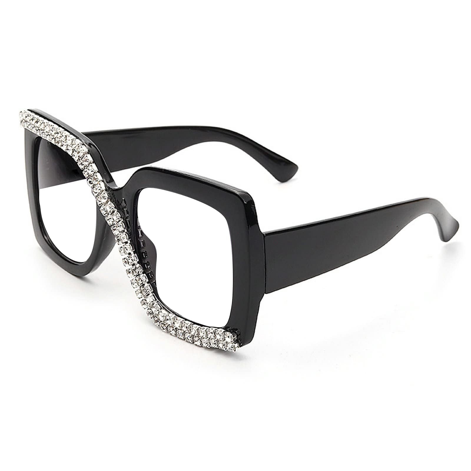 Stylish Oversized Square Reading Glasses with Bling Rhinestones & Crystal Diamond Frame - Blue Light Blocking Computer Glasses for Women & Men | Perfect for Reading, Office Work & Screen Time