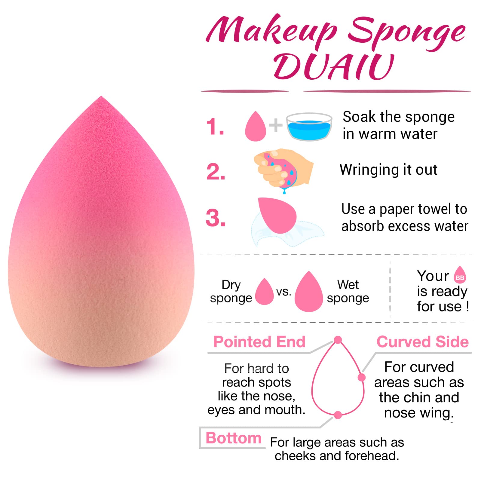 DUAIU 4-Piece Gradient Makeup Sponge Set - Soft Beauty Blender for Foundation & Concealer Application - Ideal for Liquid, Cream & Powder Cosmetics - Perfect for Professional Makeup Artists & Home Use