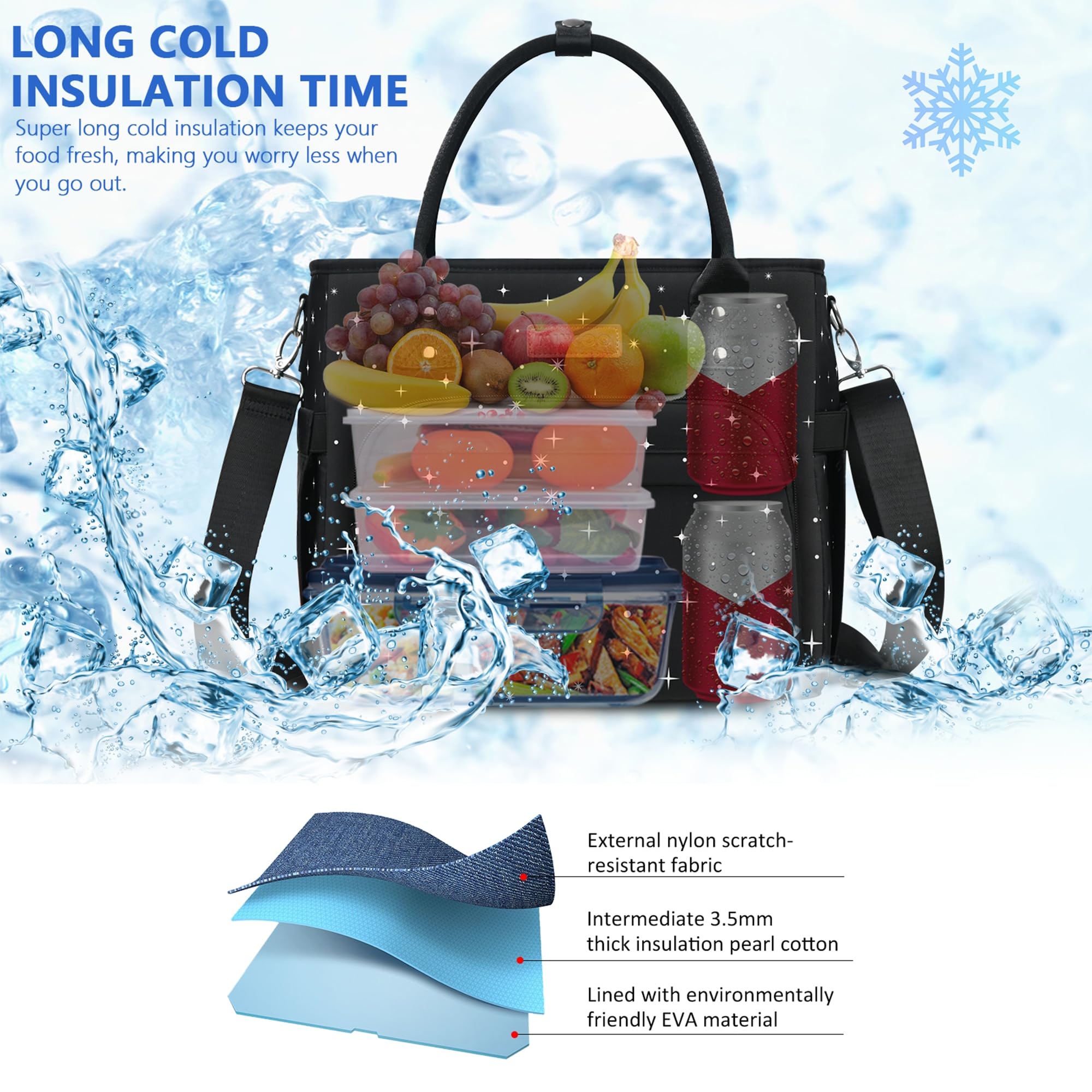 MIYCOO Insulated Lunch Bag for Women - Leakproof & Thermal Lunch Box Cooler Tote - Large Capacity Lunch Bag for Work, School, Picnic - Black Starry Sky Design