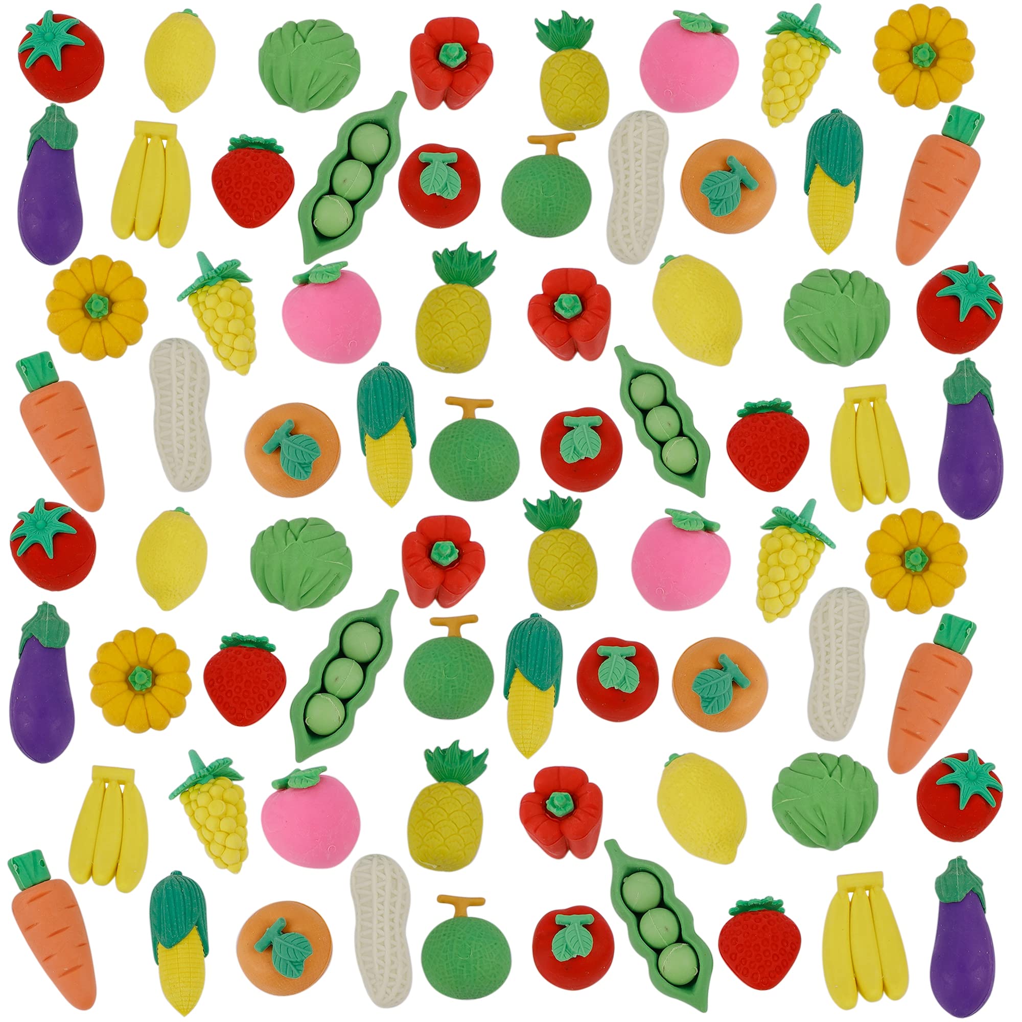 72 Pcs Assorted 3D Fruit & Vegetable Pencil Erasers Set - Mini Puzzle Erasers Bulk for Kids, Party Favors, Classroom Rewards & School Supplies - Fun Learning Toys for Math Games, Art Projects & Gift Giving
