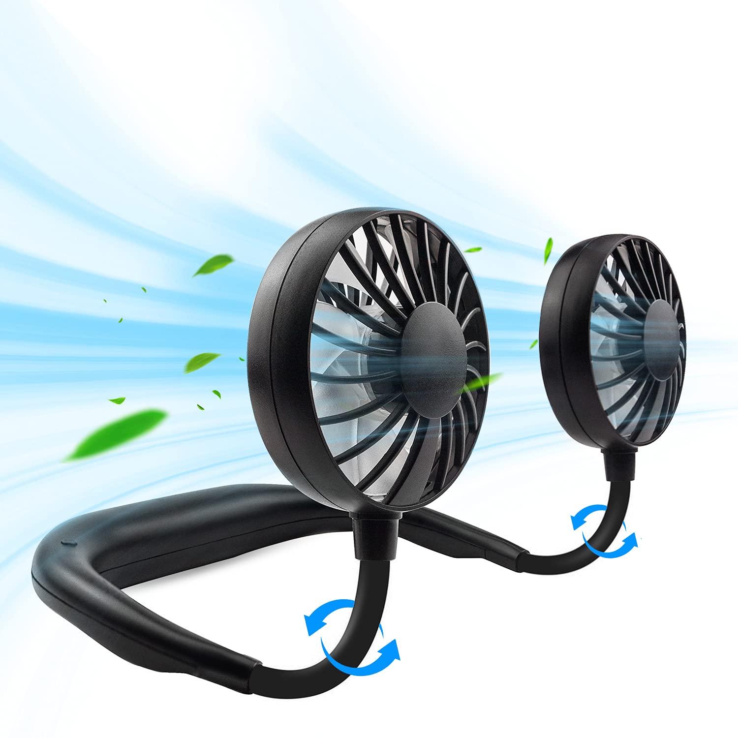 Portable Neck Fan Rechargeable - Hands-Free Personal Cooling Fan with USB Charging, 3 Speed Adjustable & 360° Rotation - Wearable Neckband Fan for Sports, Office, Travel, Reading & Outdoor Activities (Black)
