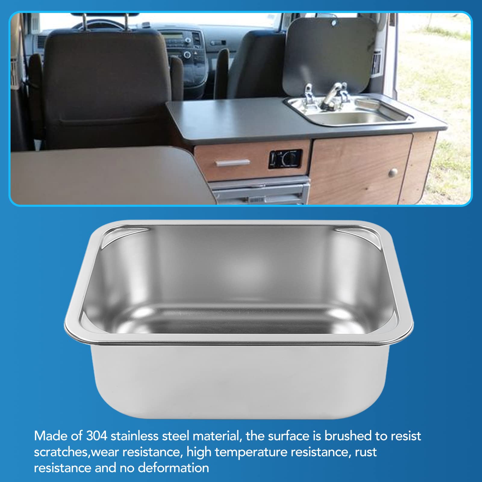 304 Stainless Steel Workstation Drop-In Sink - 345x245x136mm Single Bowl Small Hand Wash Basin with 40mm Drain for Kitchen, RV, Camper Van, Yacht & Boat | Perfect for Bar Prep, Dishwashing & Compact Spaces