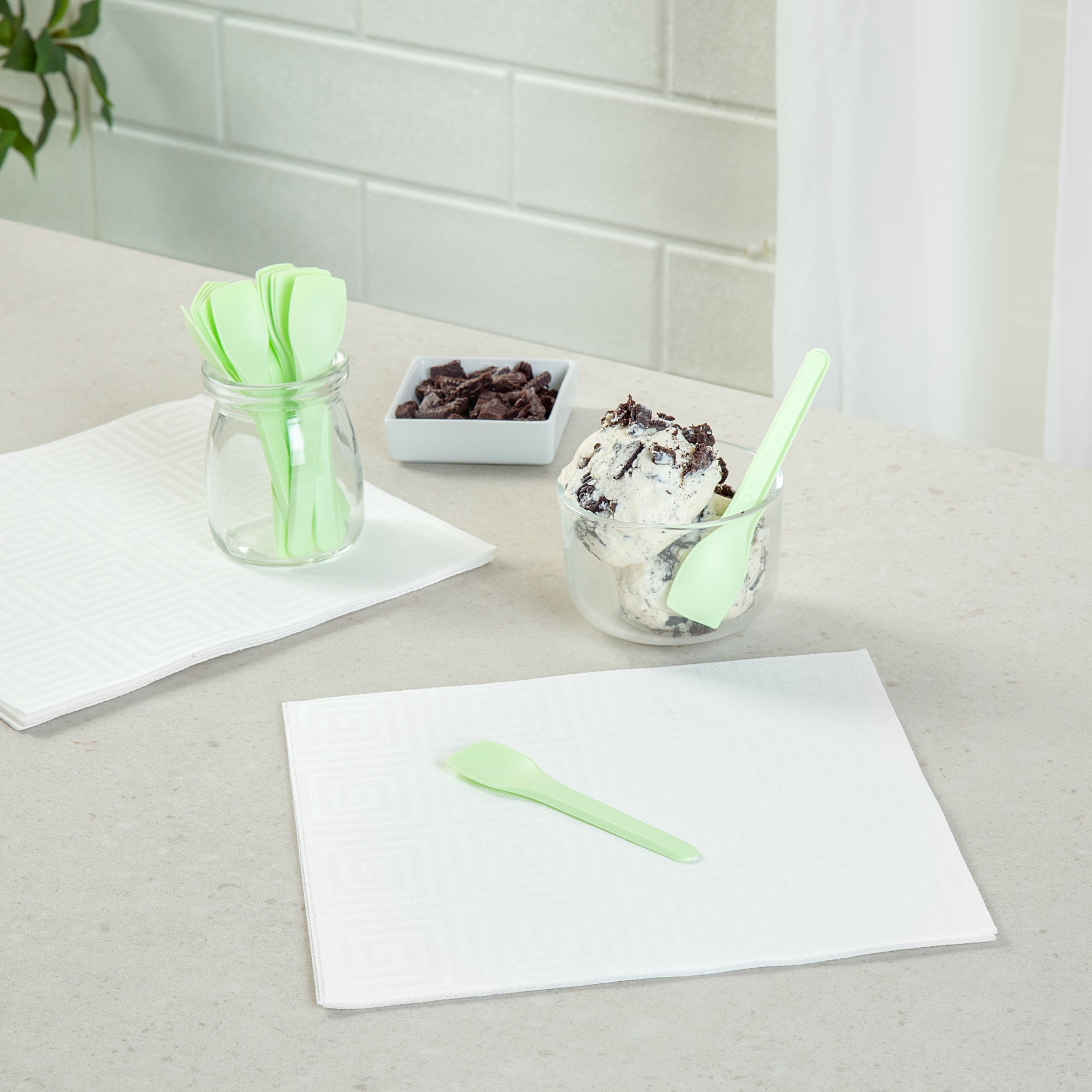 Eco-Friendly Green CPLA Plastic Ice Cream Spoons - Heat Resistant, Compostable, 100-Pack (4 Boxes) | Perfect for Parties, Desserts & Sustainable Dining