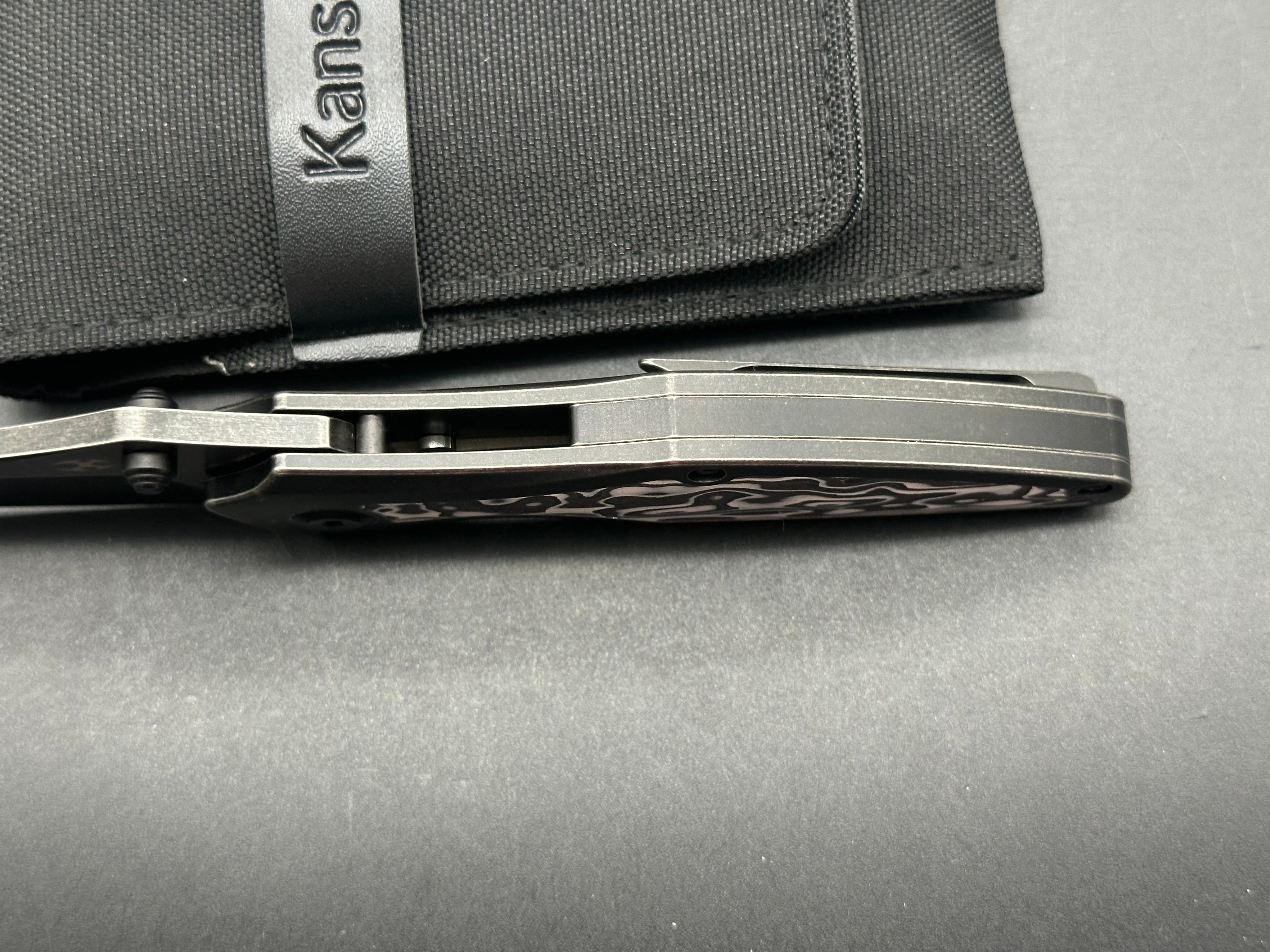 KANSEPT BABA YAGA Folding Knife - Blackwash Titanium Handle with Black/White Nebula Carbon Fiber Inlay, 20CV Steel Plain Edge Blade - EDC, Outdoor, Camping, Survival Gear