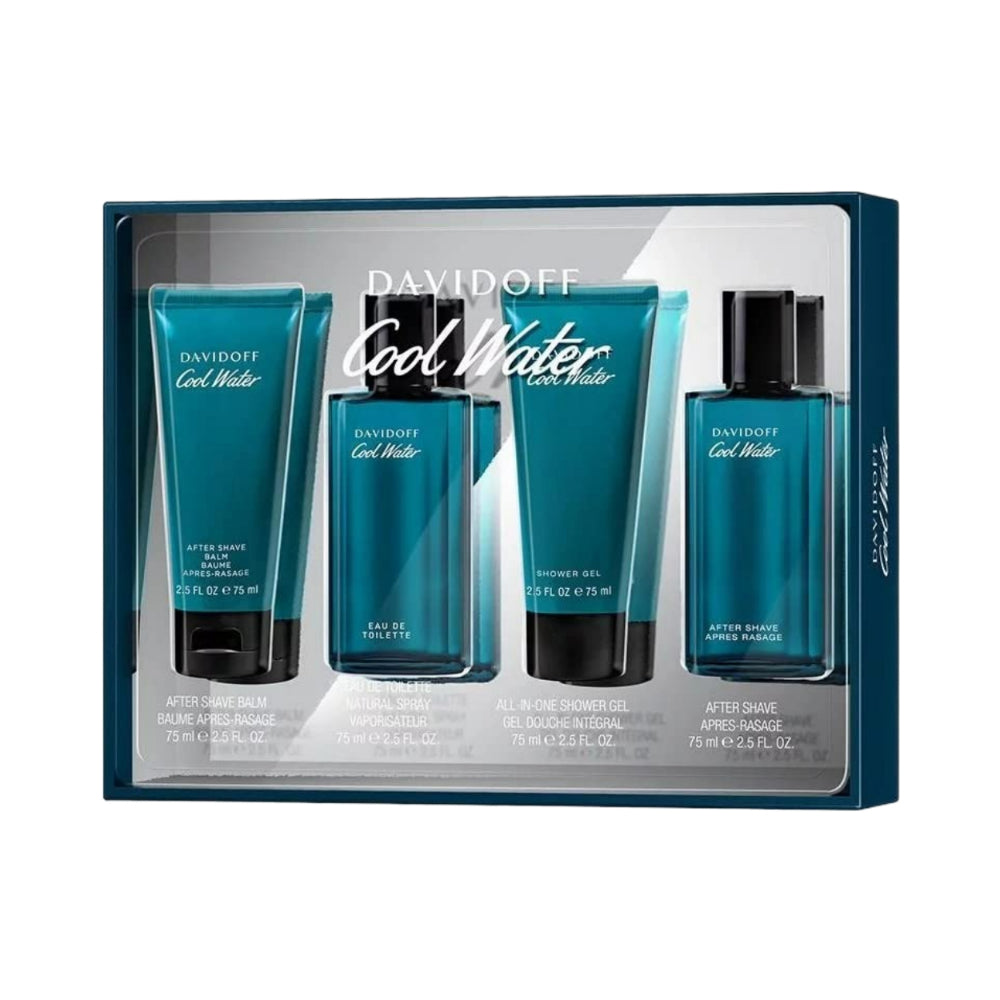 Cool Water by Davidoff 4-Piece Eau de Toilette Gift Set - 75ml Each | Fresh Aquatic Fragrance for Men | Perfect for Daily Wear, Office & Special Occasions