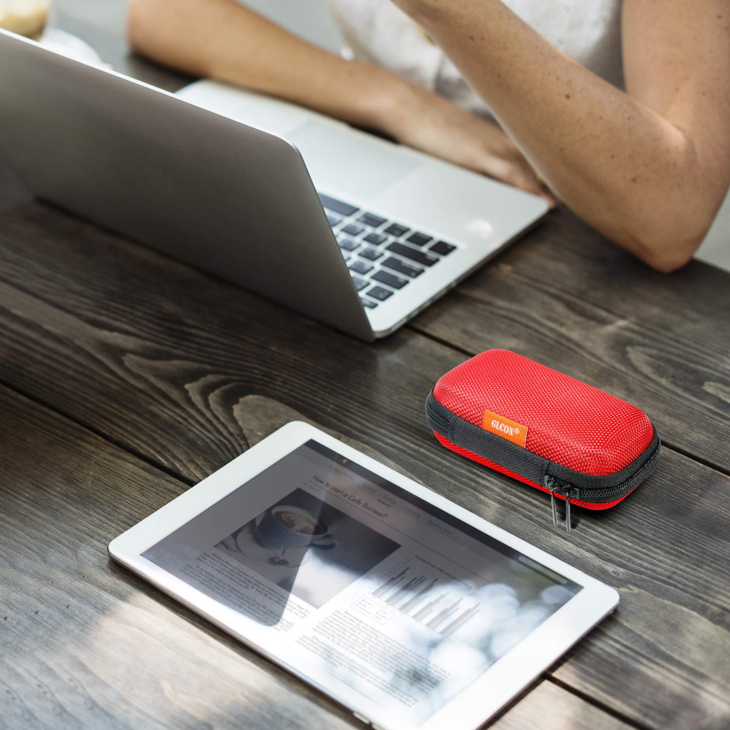 Red Rectangle Small EVA Case - Durable Hard Shell Zipper Pouch for AirPods, Earbuds, Headphones, Chargers & USB Cables | Portable Travel Organizer for Electronics & Small Accessories | Perfect for Commuting, Gym & Daily Use