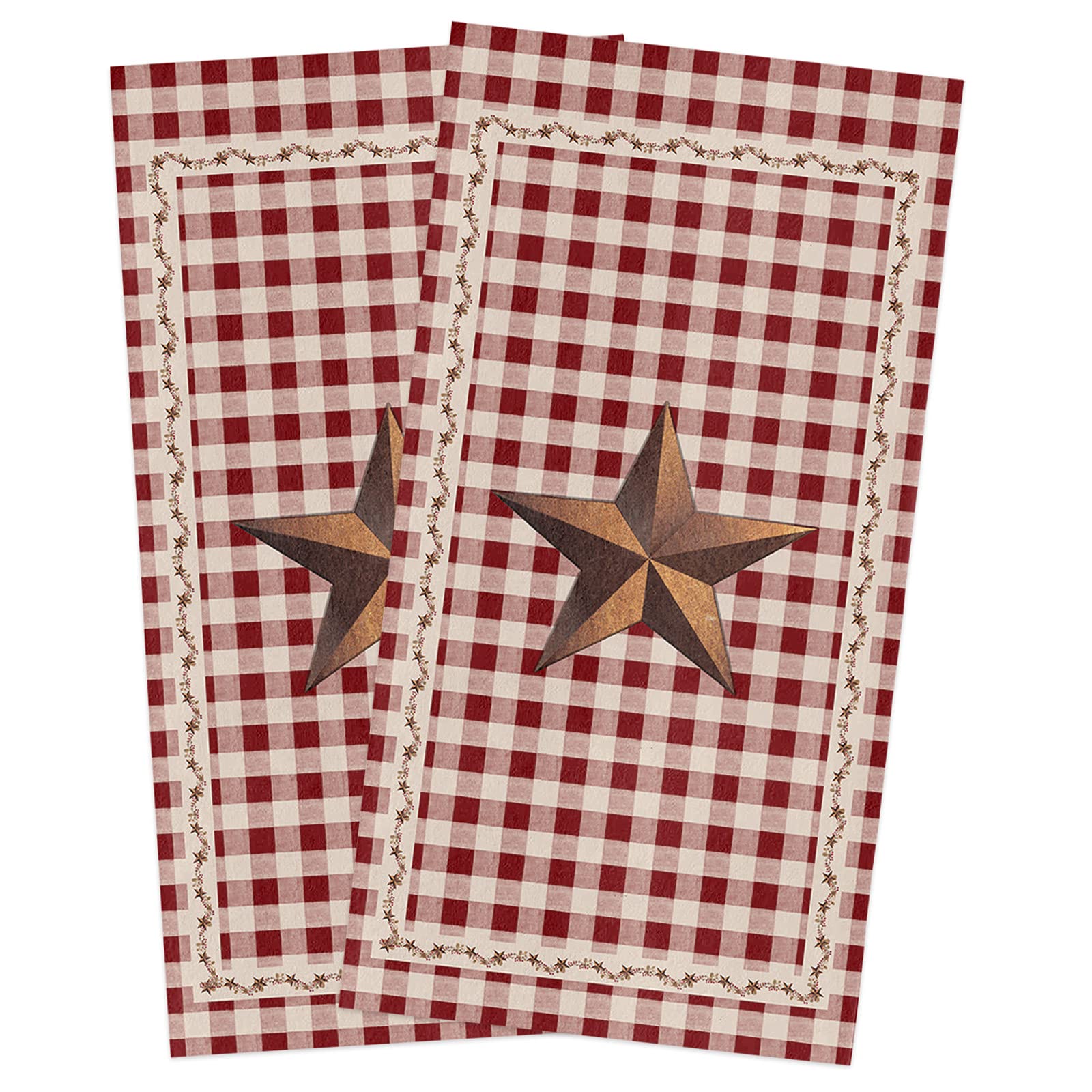 **Premium 2-Pack Kitchen Towels Set - 18x28 Inches Absorbent Soft Cotton Dishcloths, Bar Towels & Tea Towels - Classic Country Primitive Red Check Design - Perfect for Dish Drying, Hand Wiping & Kitchen Decor**
