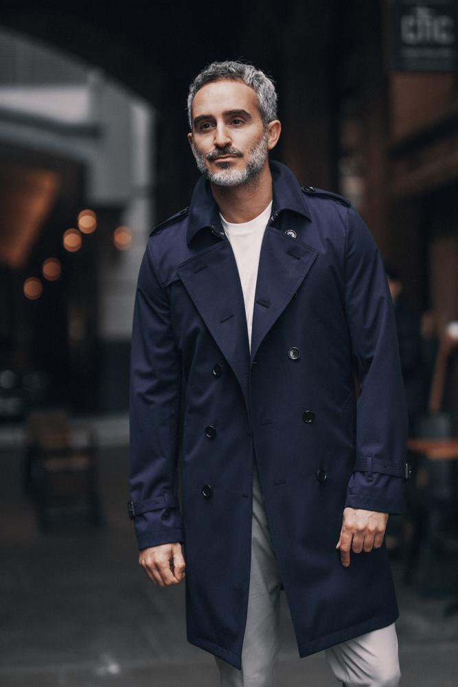 Theodore Men's Navy Wool Trench Coat - Waterproof & Windproof Winter Overcoat for Business & Outdoor Activities