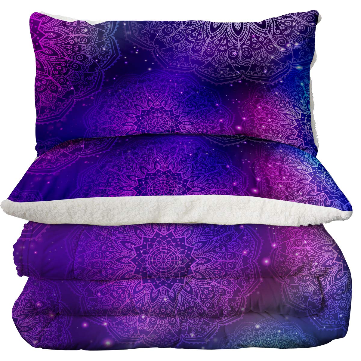 Purple Glitter Comforter Set - Full Size Ultra-Soft Micromink Sherpa Bedding for Girls, Kids & Teens (3-Piece) - Perfect for Bedrooms, Sleepovers & Cozy Winter Nights