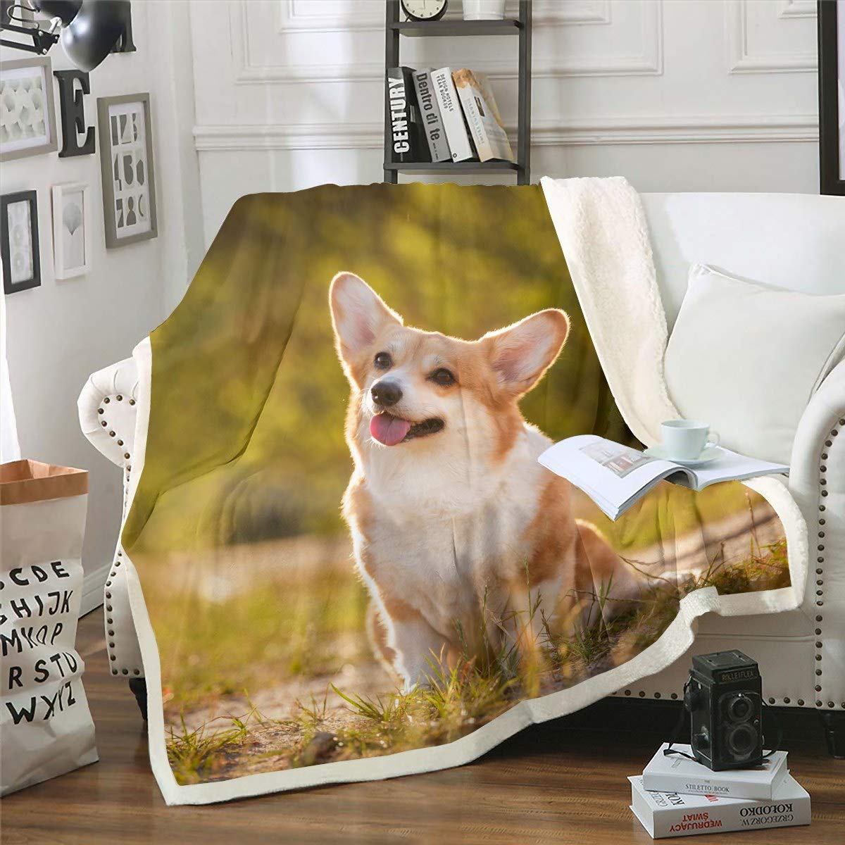 **Feelyou Kids Dog Plush Blanket - Soft 3D Corgi Puppy Sherpa Fleece Throw Blanket 50