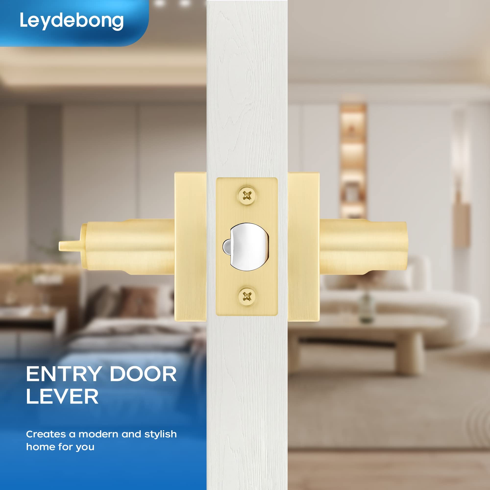 Heavy Duty Door Lever Set - 4 Pack, Satin Brass Finish for Office & Front Door Entry