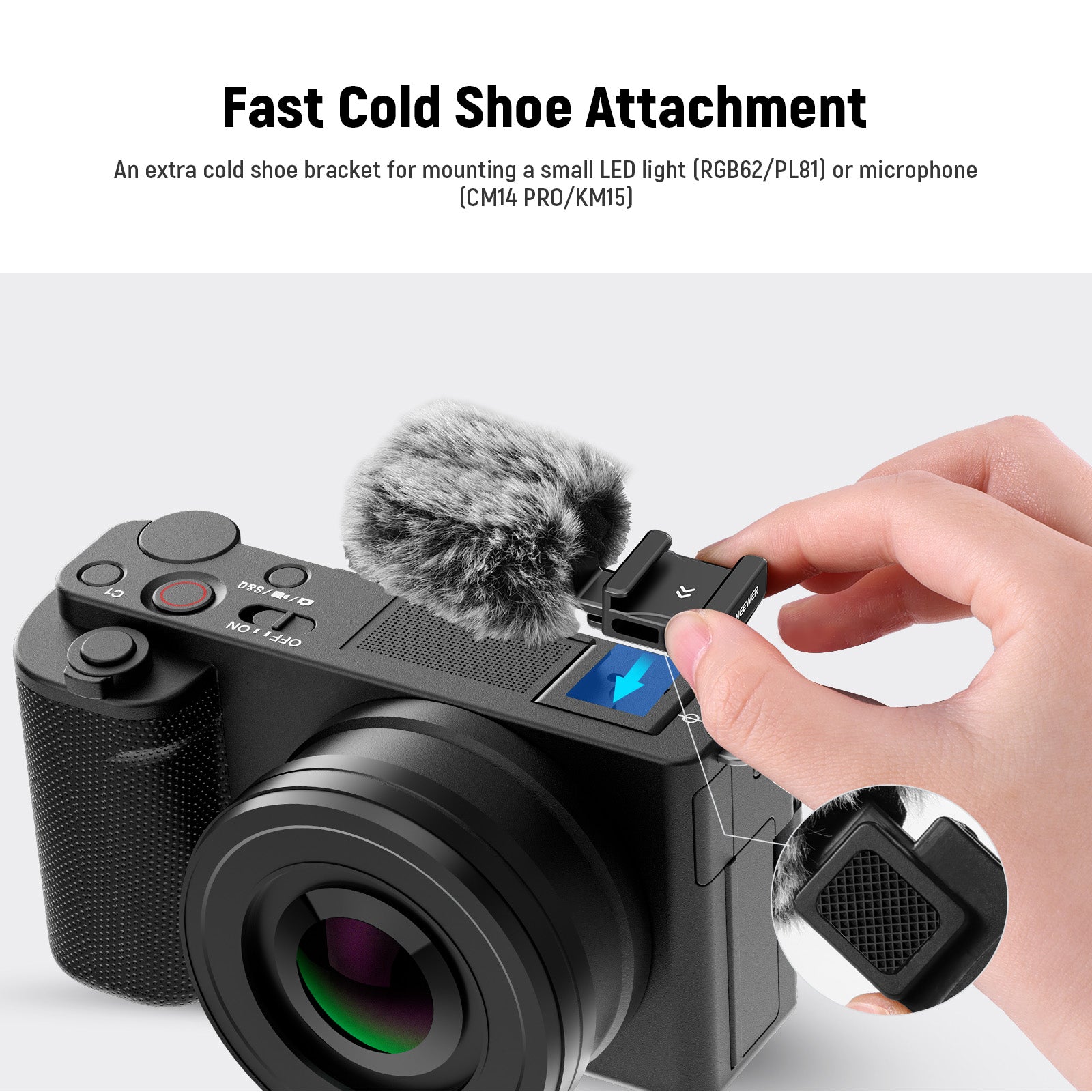 NEEWER CA133 Professional Cold Shoe Wind Muff for Sony ZV-1F/ZV-E10/ZV-1/ZV-E1/ZV-1 II - Reduce Wind Noise for Vlogging, YouTube Videos & Outdoor Recording