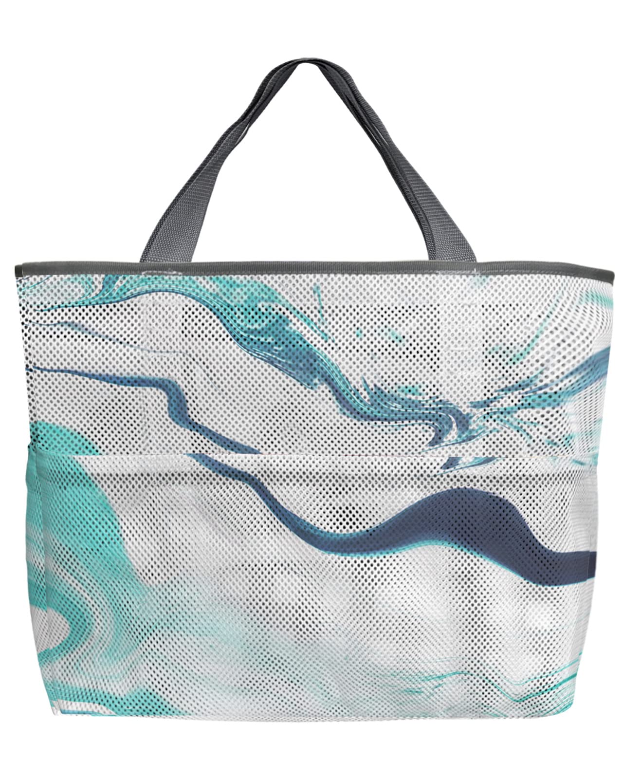 Mesh Beach Tote Bag 60L - Oversized Water Ripple Design in Clean Blue Wave | Foldable Lightweight Swim Bag with Pockets | Perfect for Beach, Pool, Grocery Shopping & Summer Outings | 24
