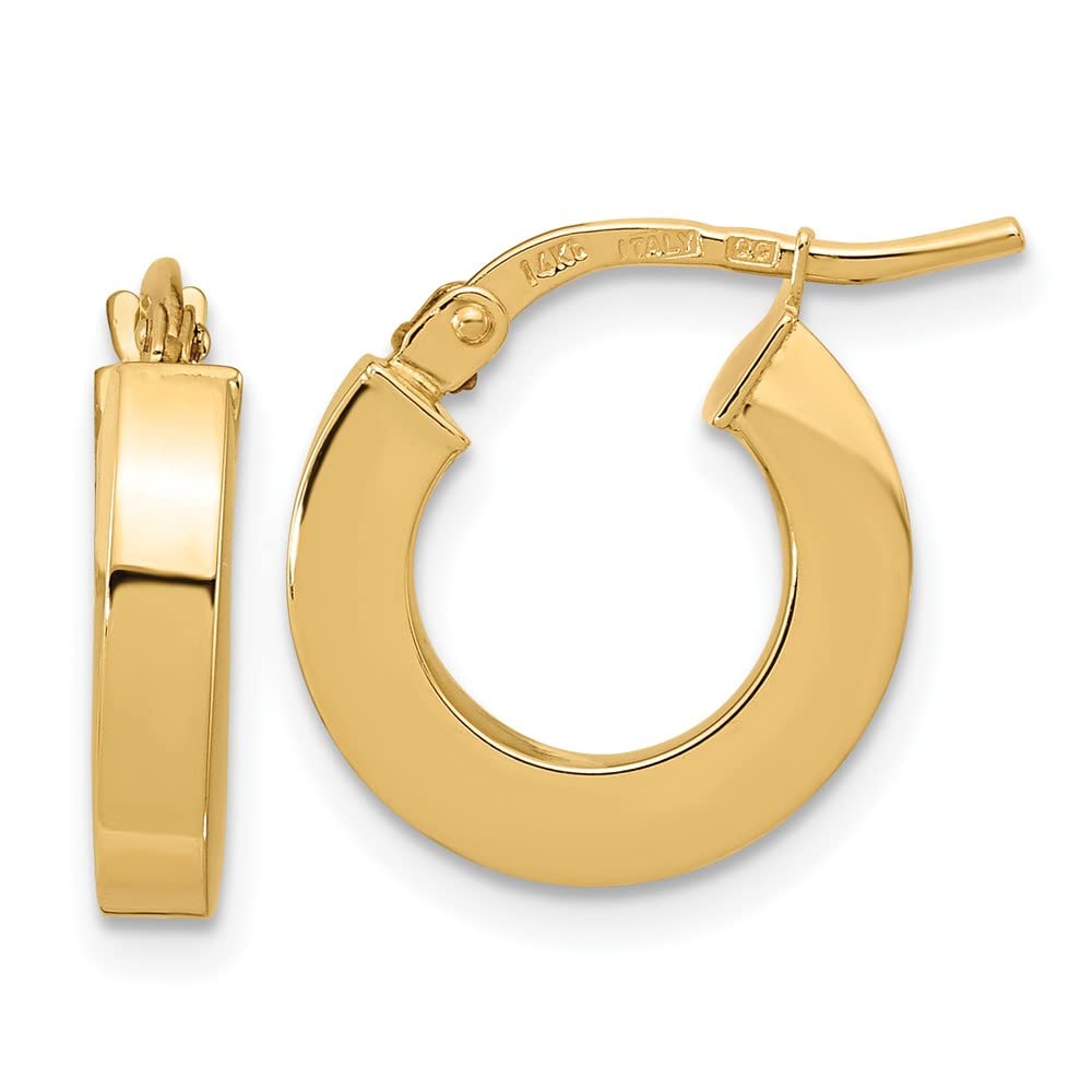 14K Yellow Gold Polished 3mm Square Tube Hoop Earrings for Women - Classic Minimalist Jewelry for Everyday Wear, Date Night & Special Occasions