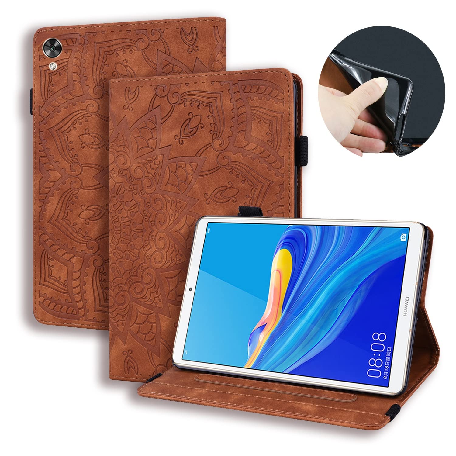 Huawei MediaPad M6 8.4 Inch Tablet Case - Slim Lightweight PU Leather Cover with Card Slot & Flip Stand | Brown | Perfect for Work, Travel & Home Use