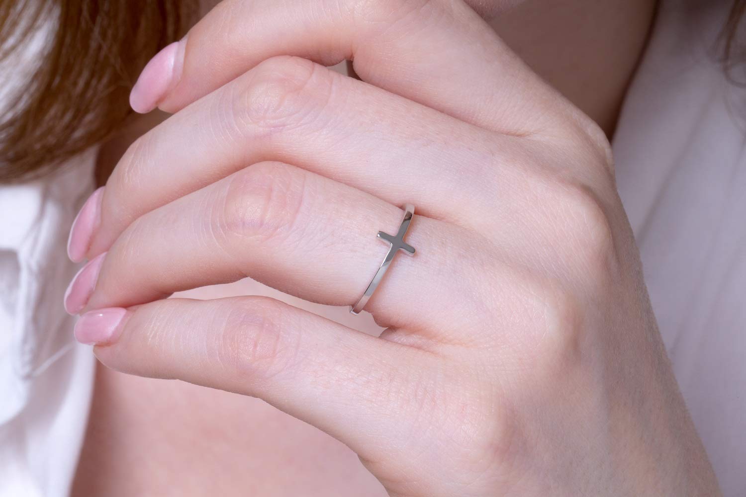 Elegant 9K 14K 18K Solid Gold Women's Cross Ring - Dainty Skinny Sideways Cross Stacking Ring for Everyday Wear, Gift & Layering | Duty-Free Jewelry RN456