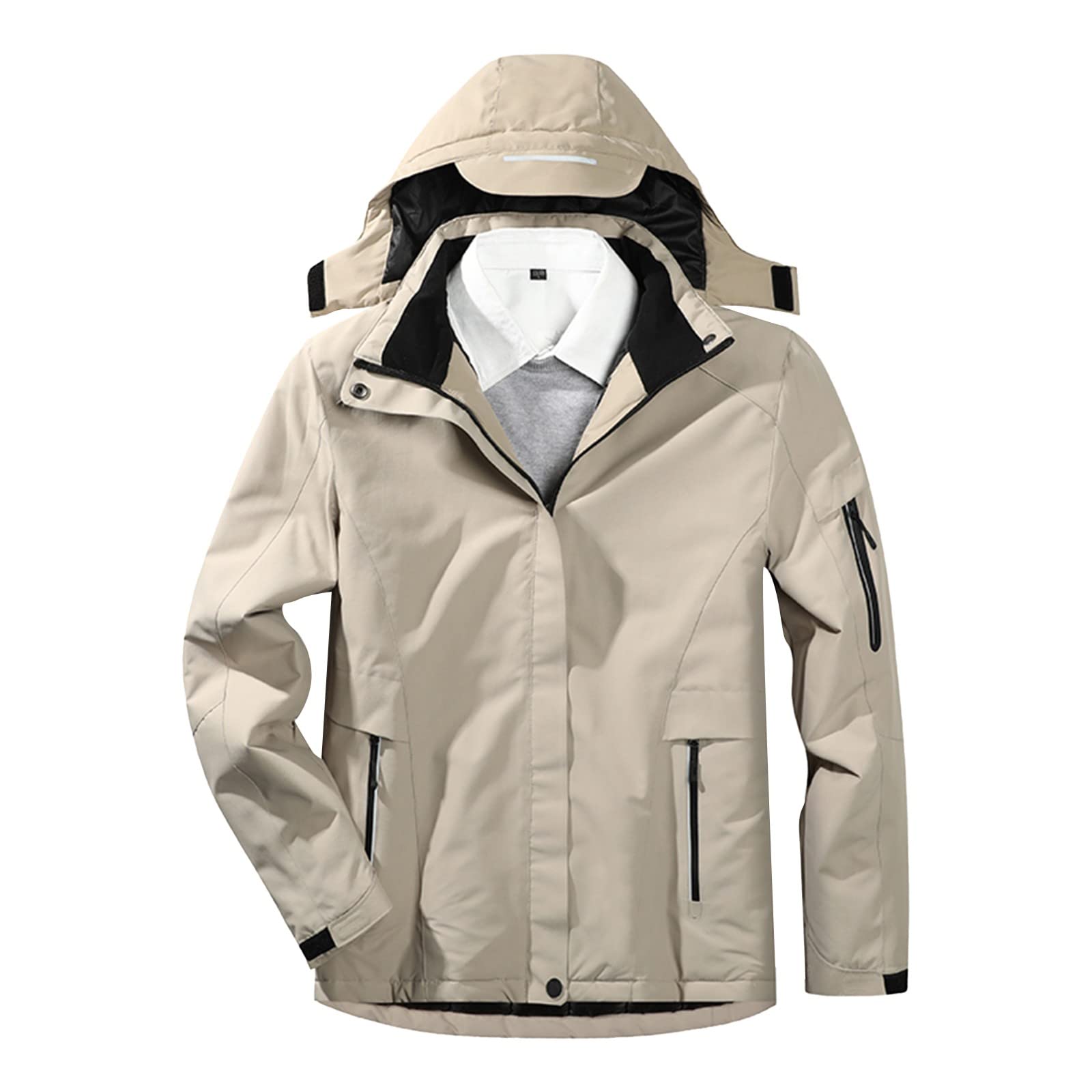 Women's Plus Size Detachable Windproof USB Heated Coat with Velvet Lining - Winter Warm Jacket for Outdoor Activities & Commuting