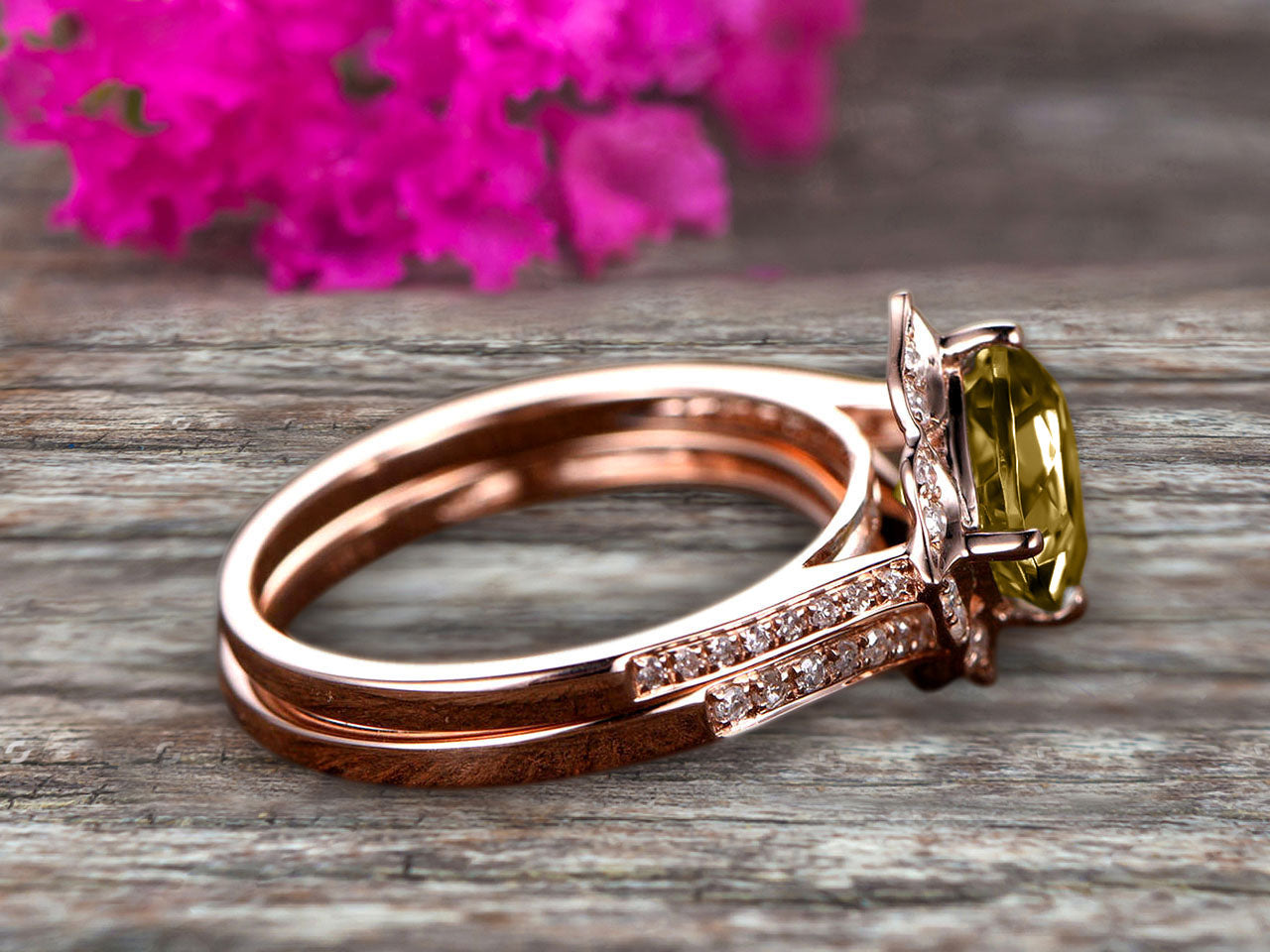 1.75 Carat Champagne Diamond Moissanite Engagement Ring - 10k Rose Gold Halo Cushion Cut with V-Shape Matching Wedding Band - Perfect for Proposals, Anniversaries & Special Occasions