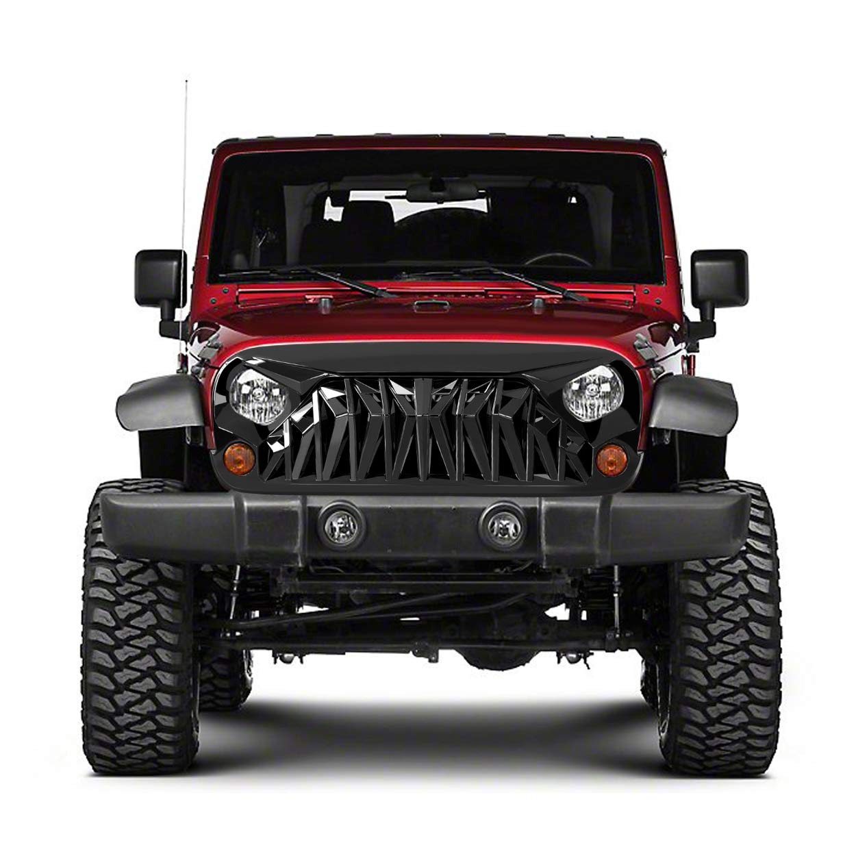 JK Glossy Black Shark Grille Front Grill for 2007-2018 Jeep Wrangler Rubicon Sahara Sport - ABS Plastic Replacement Part - Off-Road & Custom Styling Upgrade