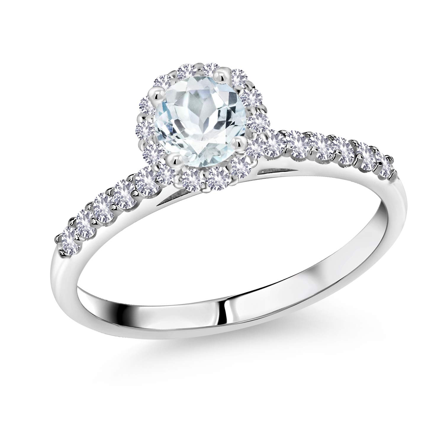 0.85 Ct Natural Sky Blue Aquamarine & White Sapphire 10K White Gold Ring for Women | Elegant Birthstone Jewelry for Engagement, Anniversary & Special Occasions