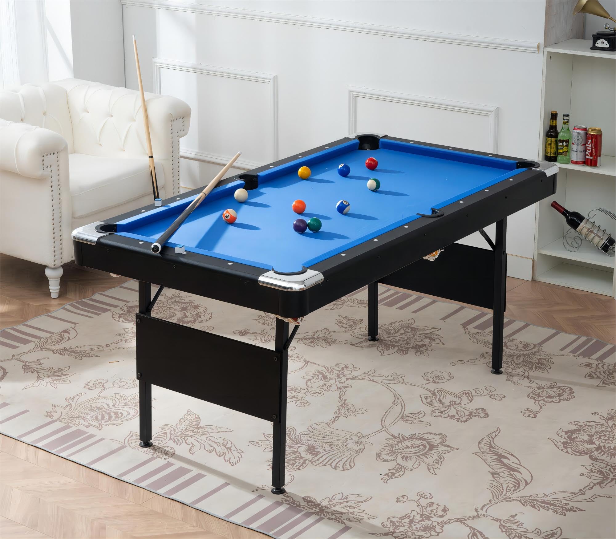 Premium 7ft Pool Table Set - Foldable Mini Billiard Table with Blue Velvet Cloth, Balls, Triangle Rack, Chalk & Accessories for Kids & Adults | Perfect for Game Rooms, Basements & Family Entertainment