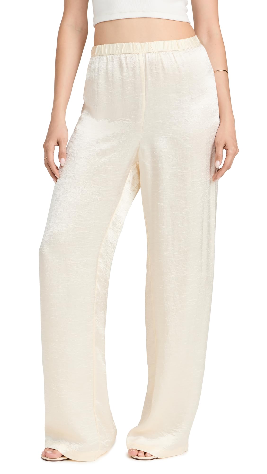 Enza Costa Women's Textured Satin Pants - Comfortable High-Waisted Lounge Pants for Yoga, Travel & Home Relaxation