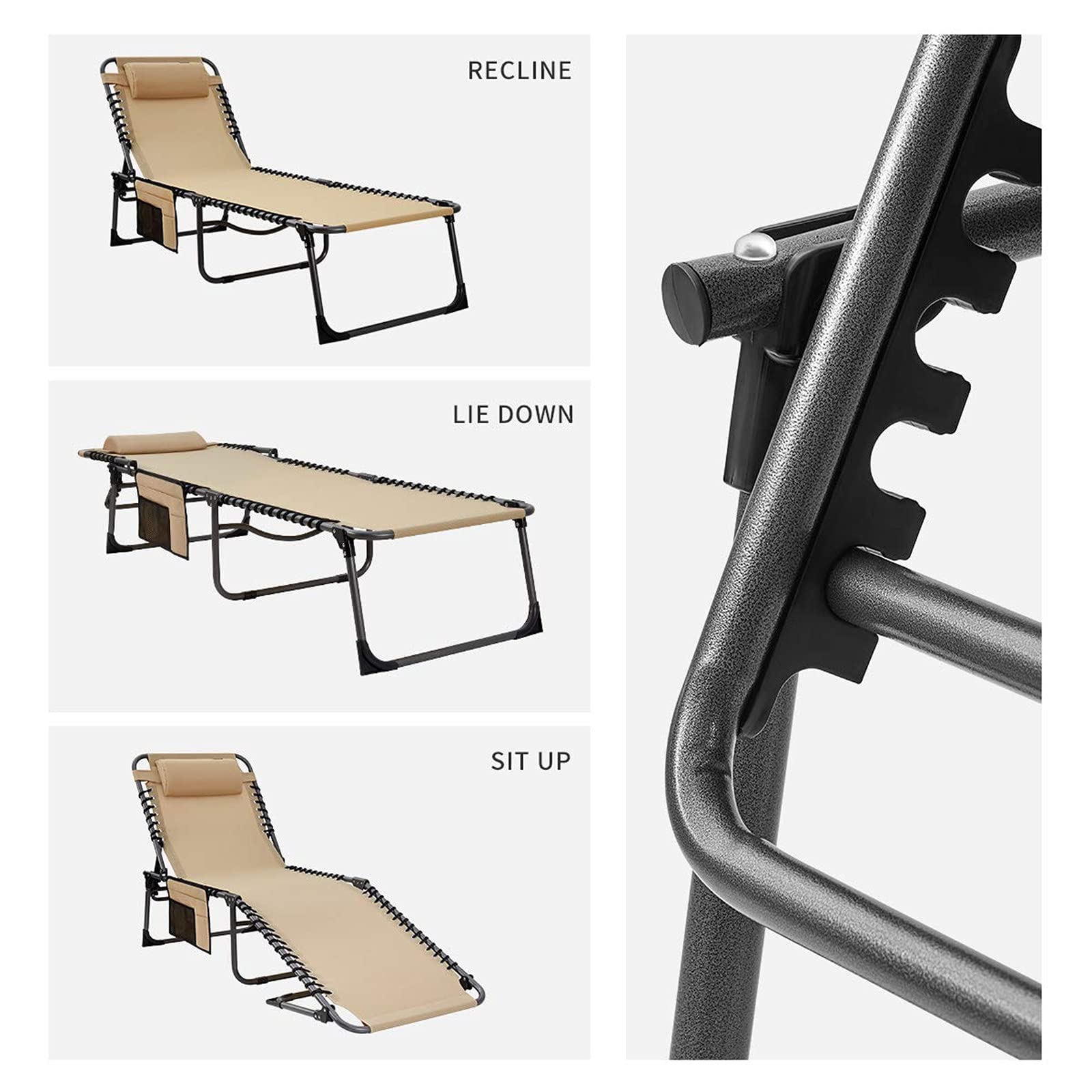 KingCamp Adjustable Folding Lounge Chair for Outdoor, Patio, Pool, Beach & Camping - Heavy Duty Portable Chaise Lounge with Pillow - Perfect for Sunbathing, Relaxing in Backyard, Deck or Lawn