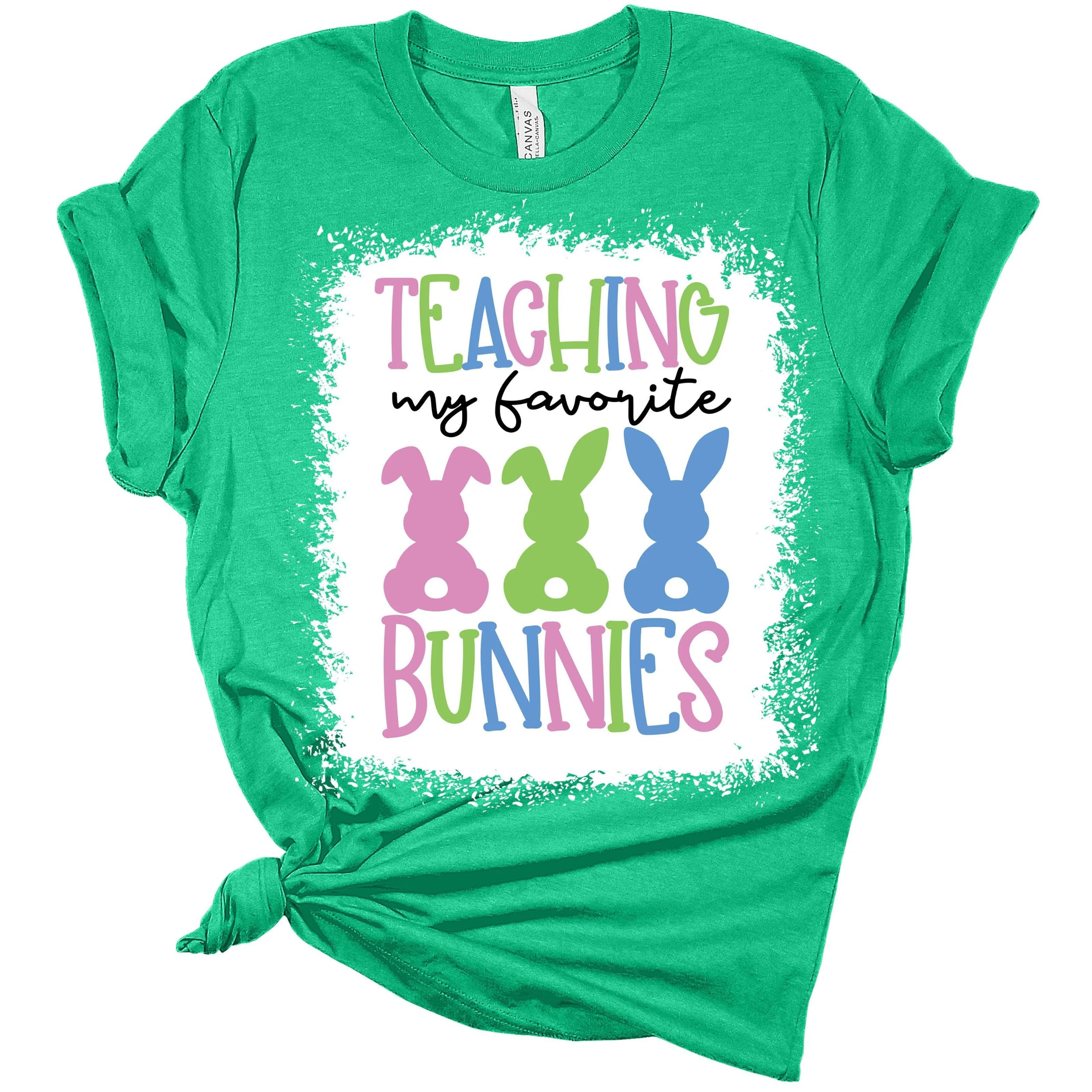 GyftWear Women's Easter Bunny Graphic T-Shirt - 'Teaching My Favorite Bunnies' Cute Teacher Tee - Perfect for Easter Celebrations, Classroom Outfits & Casual Wear