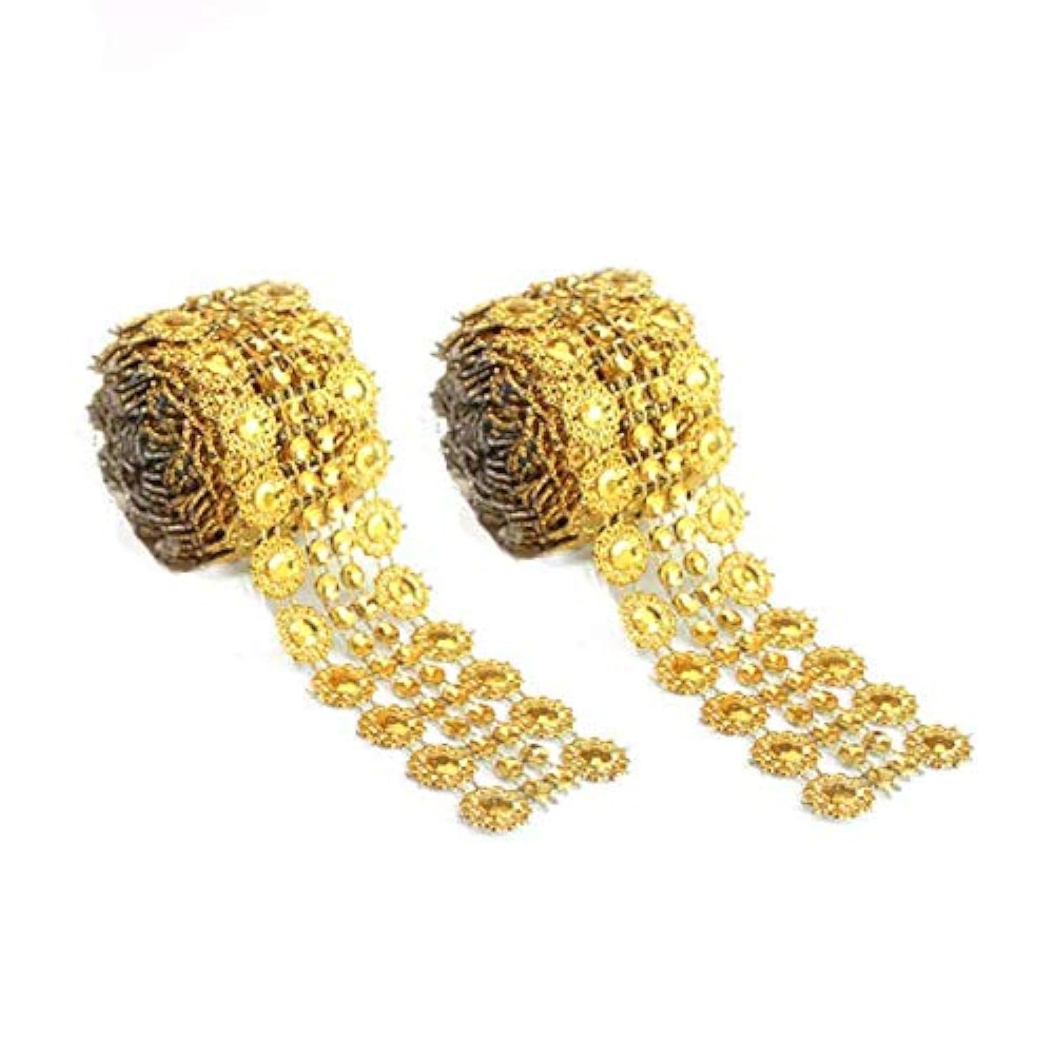 DNHCLL 2 Roll 1 Yard 4 Rows Gold Sunflower Rhinestone Ribbon for DIY Clothing Accessories, Wedding Decor, Party Supplies & Arts and Crafts Projects - Perfect for Dress Embellishment, Gift Wrapping & Home Decoration