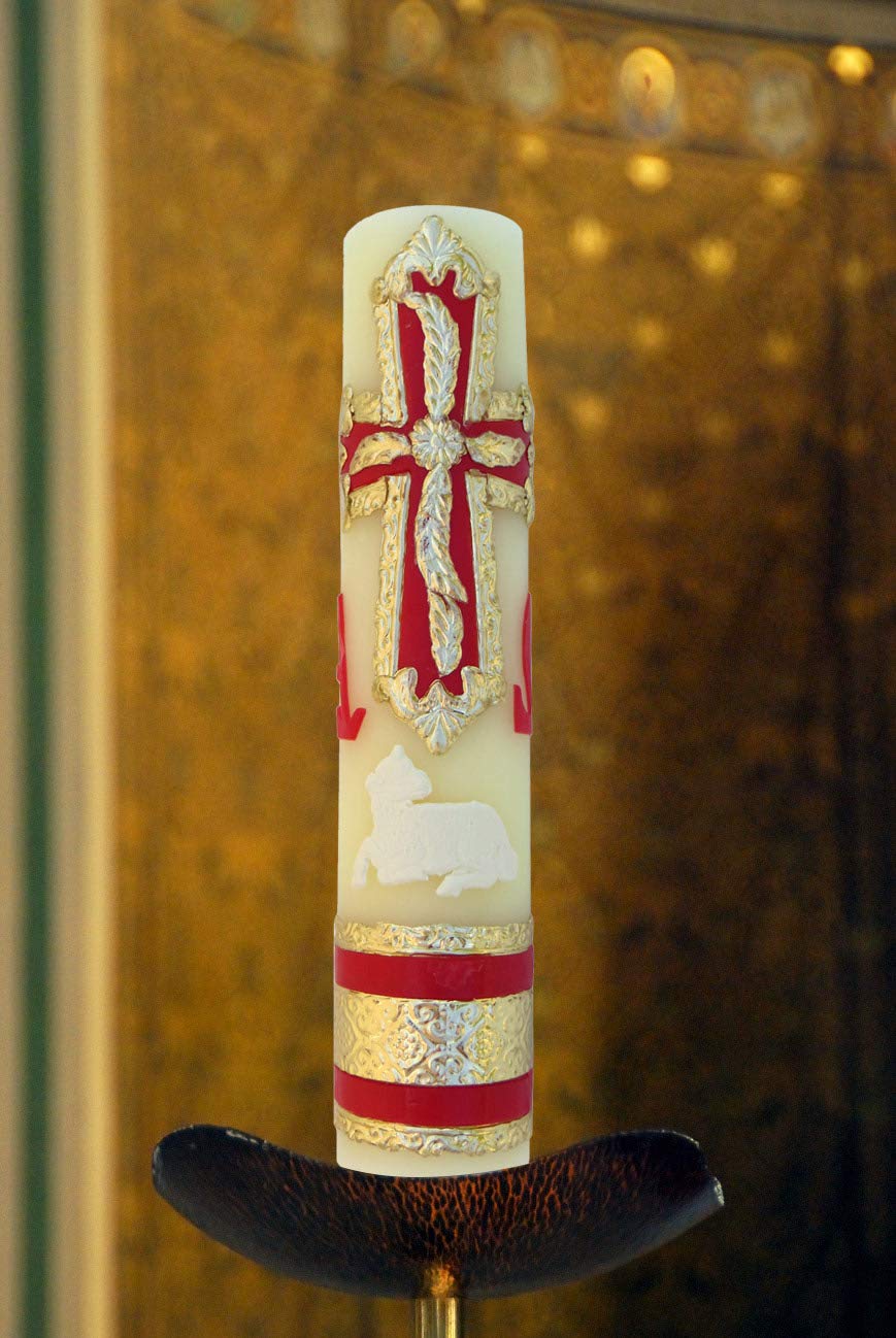 Easter Lent Candle with Alpha Omega Symbol - Religious Catholic Prayer Candle for Home Altar & Church Decor - Perfect for Easter Celebrations & Spiritual Reflection