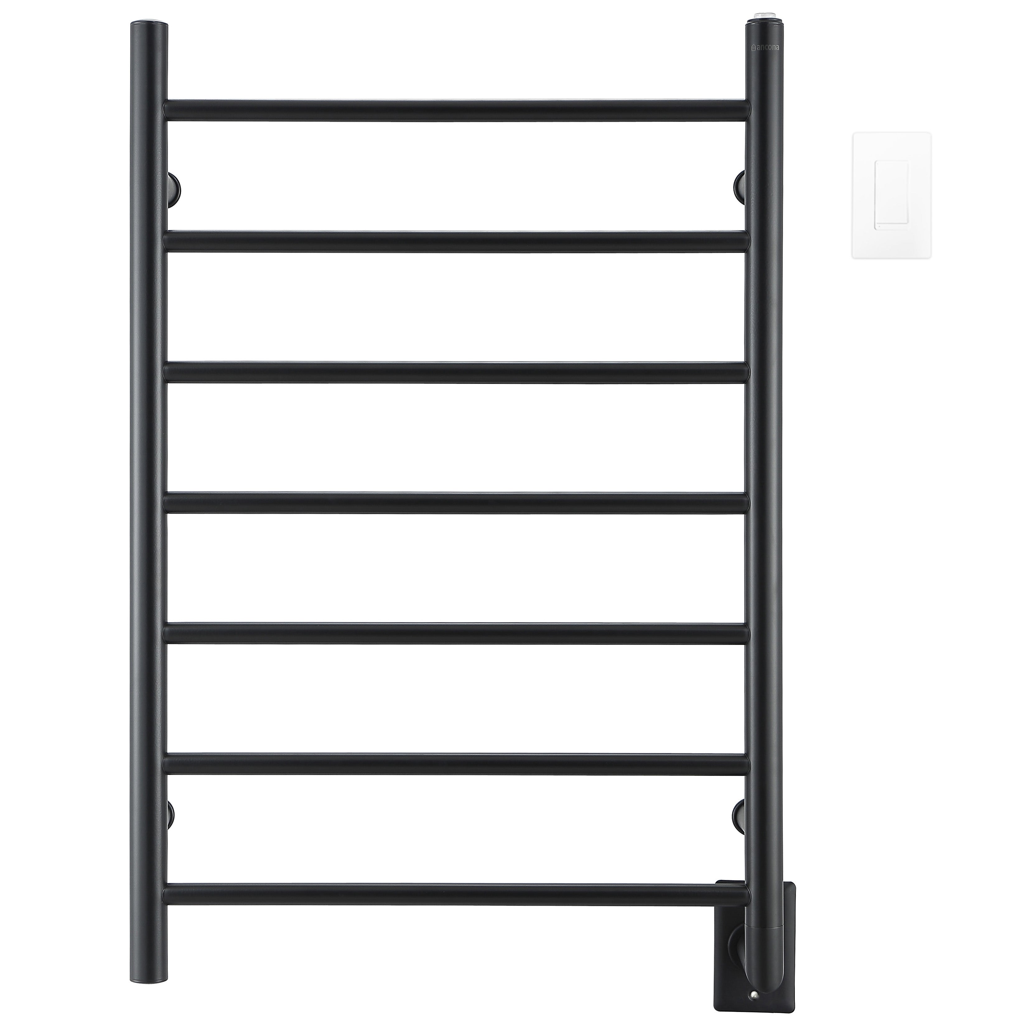 Ancona Comfort 7 Bar Hardwired Towel Warmer with WiFi Timer - Matte Black Bathroom Heater for Spa, Luxury Home & Hotel Use