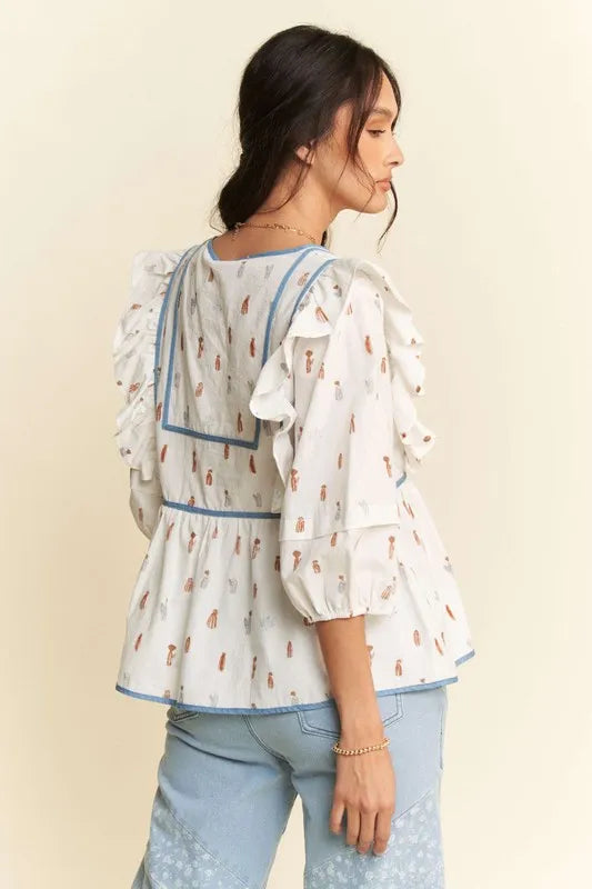 Women's Denim Binding Bodice Blouse - Stylish Vintage-Inspired Top for Casual Wear & Date Nights