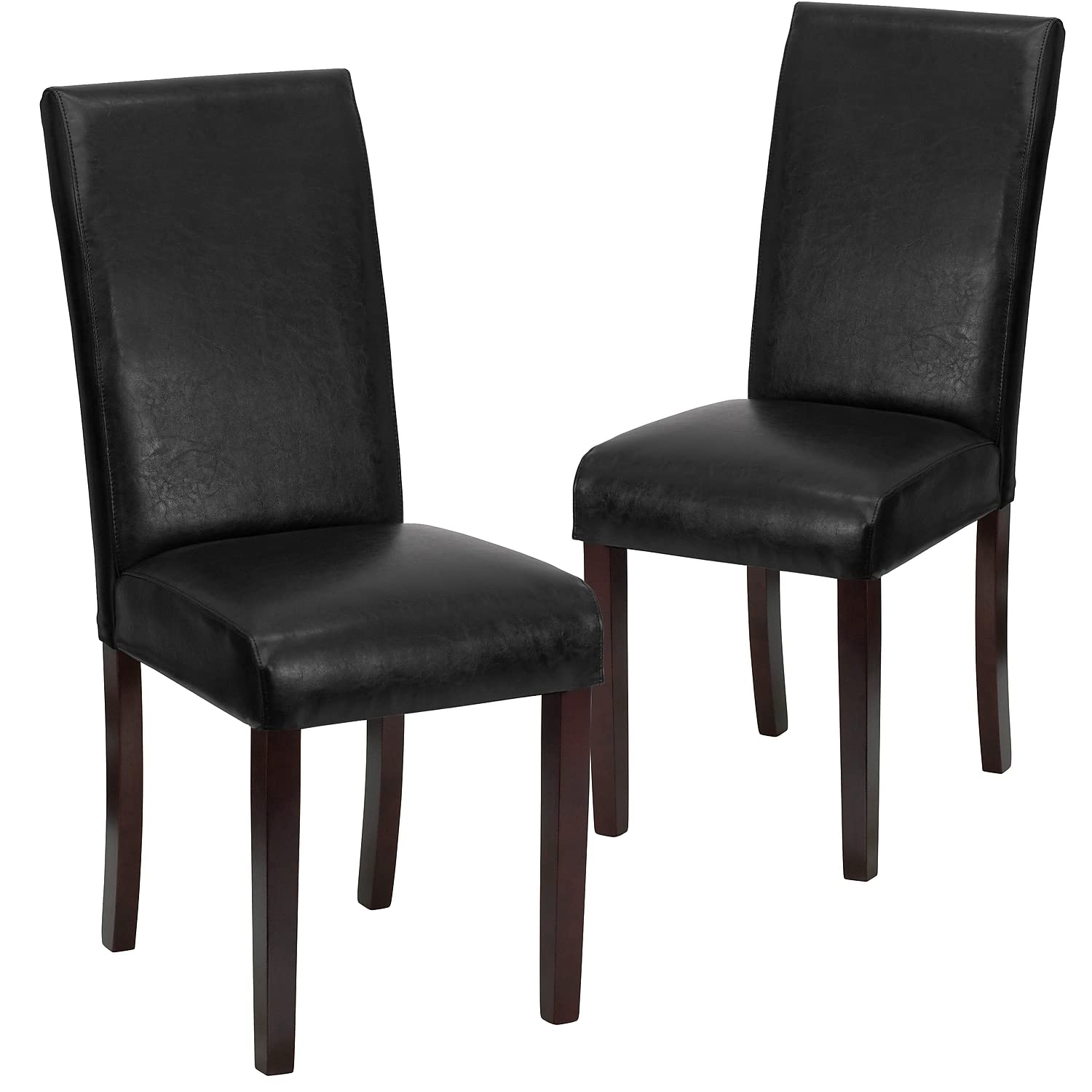Flash Furniture Godrich Set of 2 Traditional Black LeatherSoft Upholstered Panel Back Parsons Dining Chairs - Elegant Dining Room Seating for Home, Restaurant or Office Use