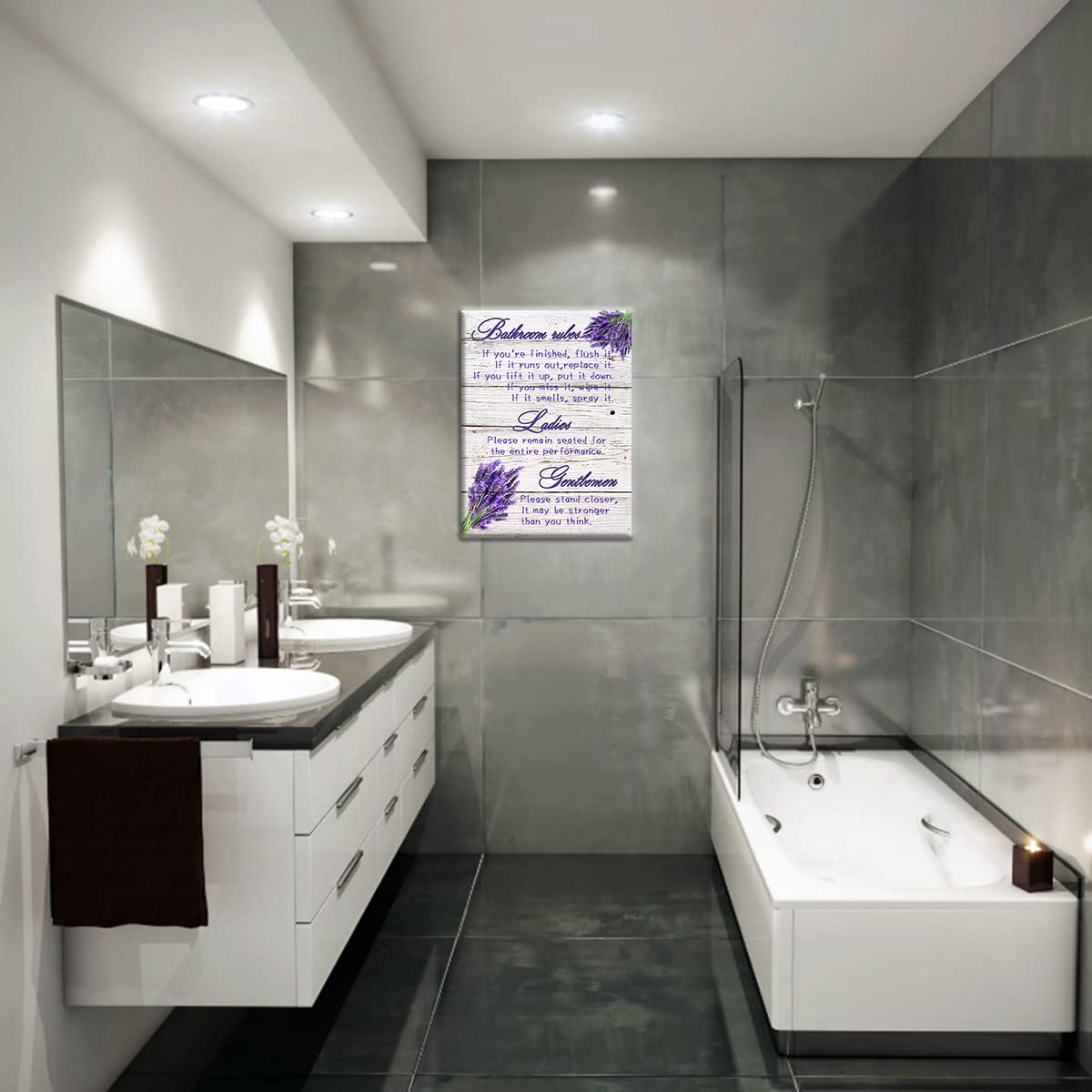 Lavender Bathroom Wall Art - Farmhouse Toilet Decor 12x15 for Home & Office