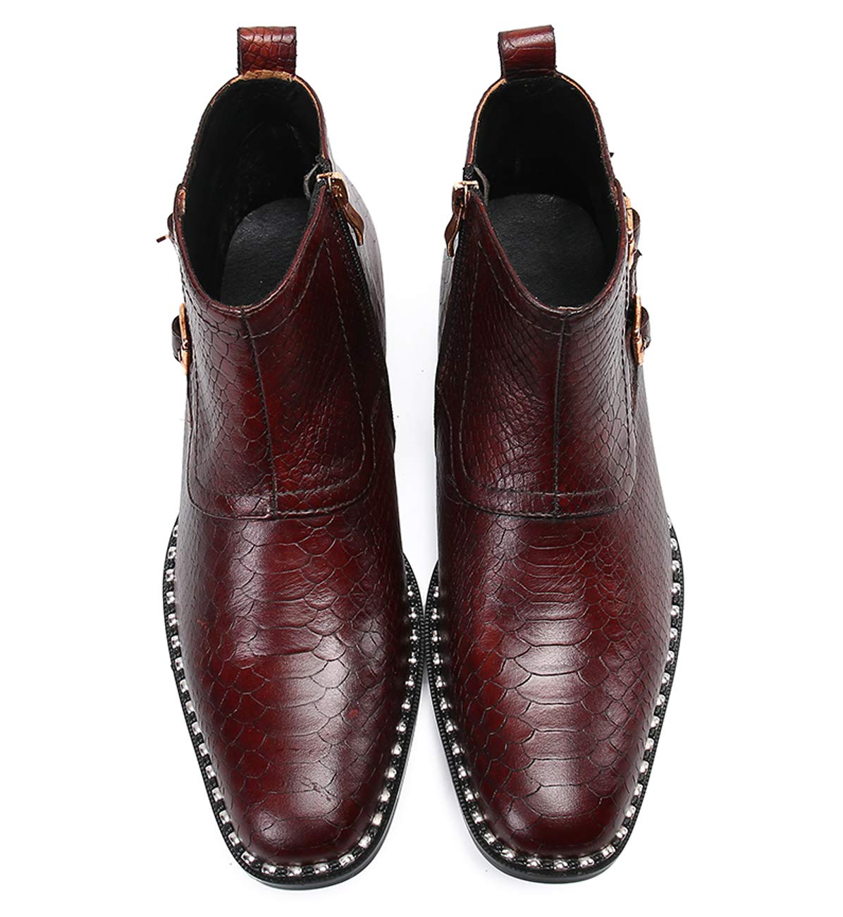 Men's Leather Dress Boots with Round Toe & Side Zipper - Formal & Casual Red Boots for Work, Office & Special Occasions