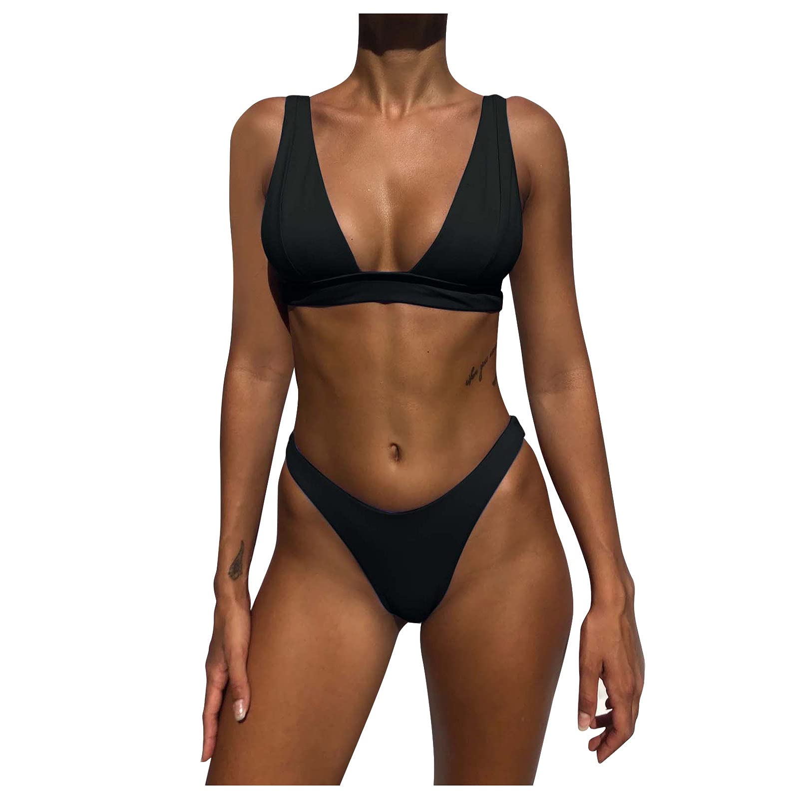 FMCHICO Women's Solid Color Spaghetti Strap Bralette Bikini Set - 2 Piece Swimwear for Beach, Pool & Vacation | Comfortable & Stylish Summer Swimsuits