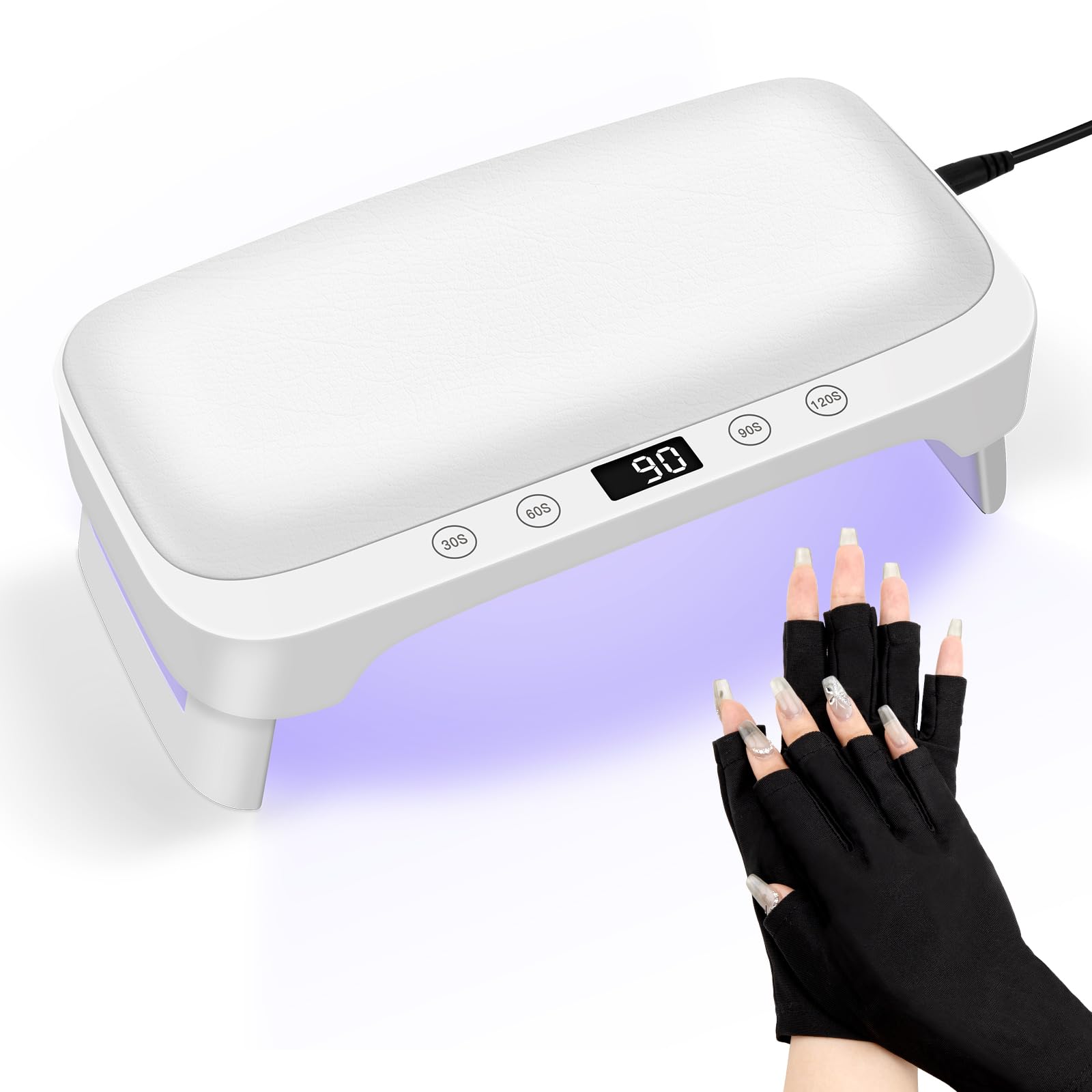 Professional LED UV Nail Lamp with Gloves & Arm Rest - 48W Foldable Gel Nail Dryer with 4 Timers for Salon & Home Manicure | Perfect for Gel Polish Curing, Nail Art, DIY Nails & Professional Nail Tech Use